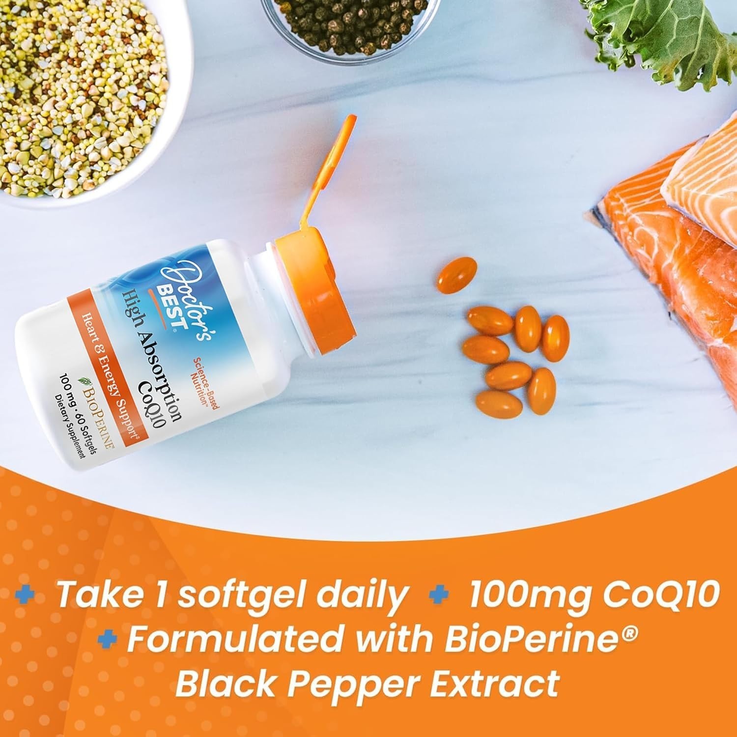100 mg High Absorption CoQ10 with BioPerine – Heart Health & Energy, 60 Softgels