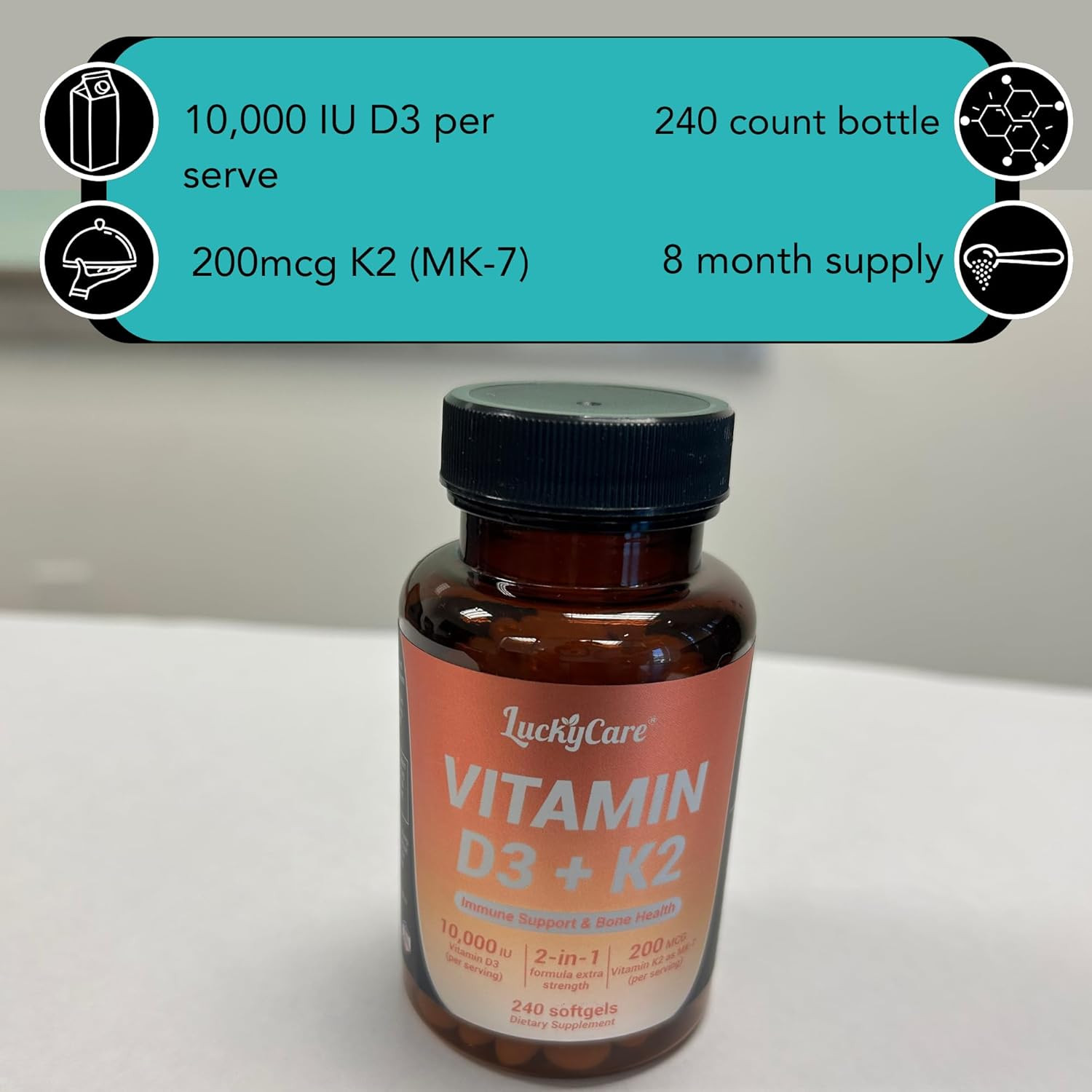 Vitamin D3 K2 Supplement Softgels with D3 & K2 Vitamin 10,000 IU w/120 Softgels