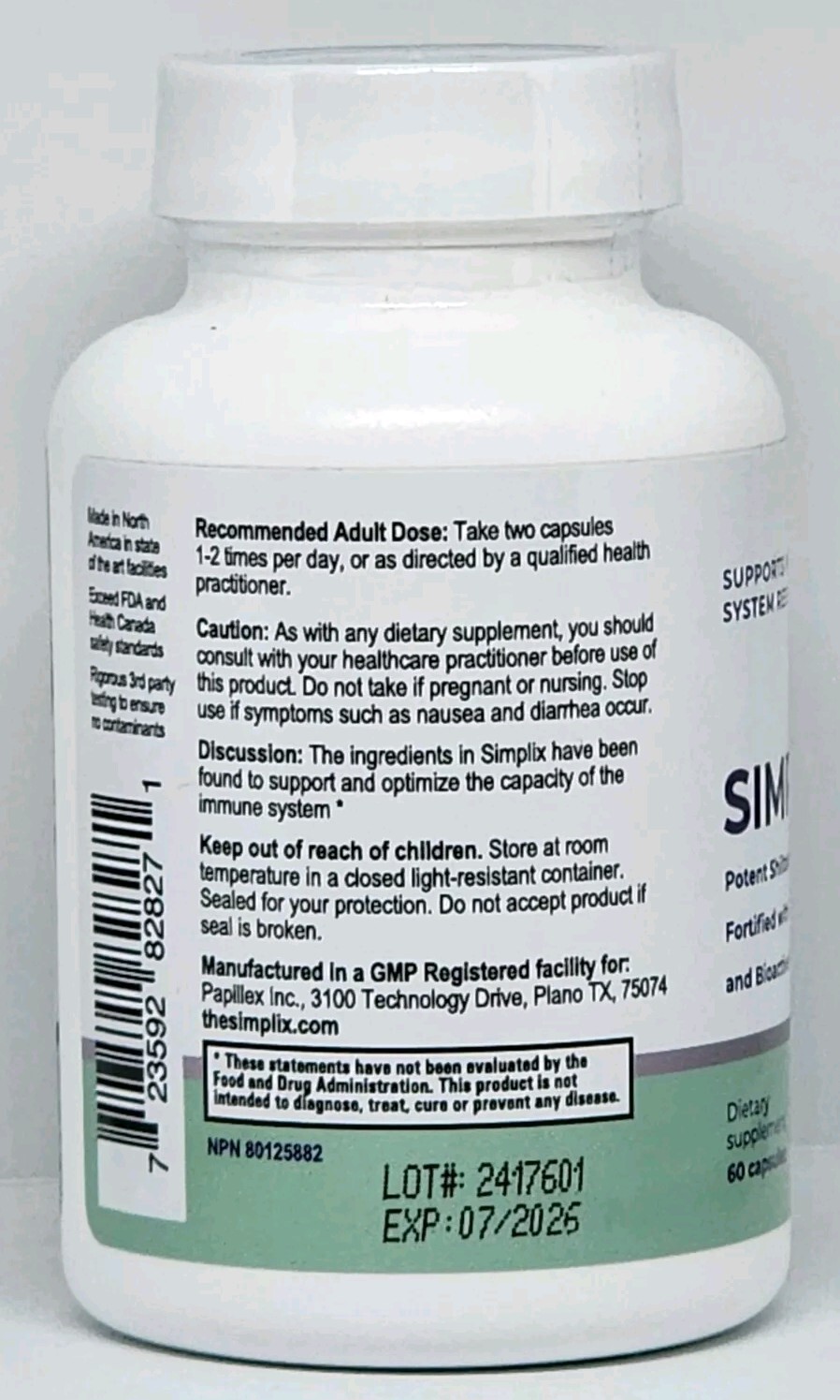 Papillex SIMPLIX Immune System Response Support 60 Capsules New Exp. 07/2026