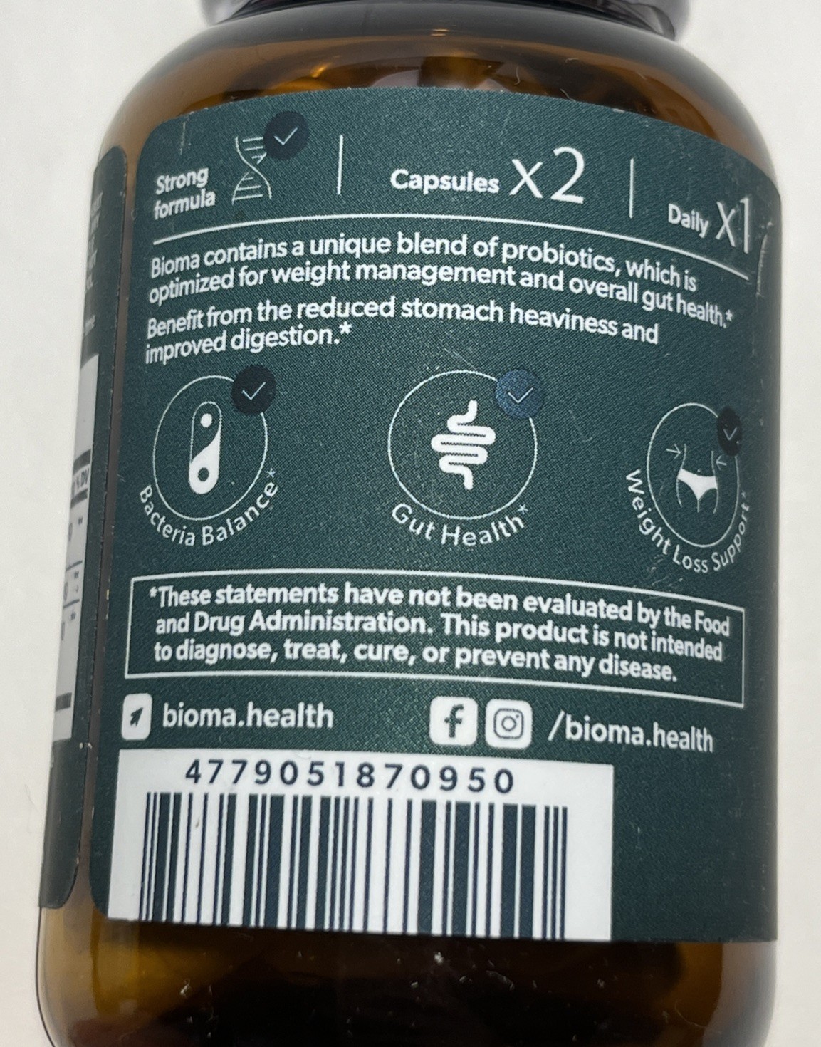 Bioma Probiotics Digestive Gut Health Supplement 30 Day, 60 Capsules Exp 02/2027