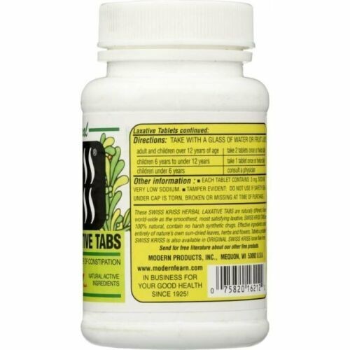 Swiss Kriss Herbal Laxative Gentle Natural Constipation Relief Tablets 120 Count