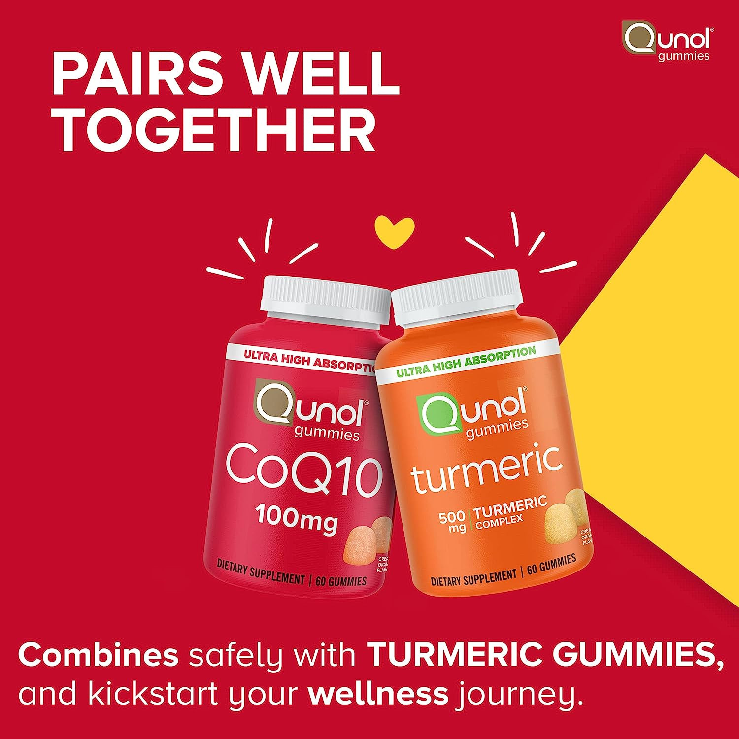 Qunol CoQ10 Gummies 100Mg, Heart Health Supplement, Vegan, Gluten Free, 2×60 Ct