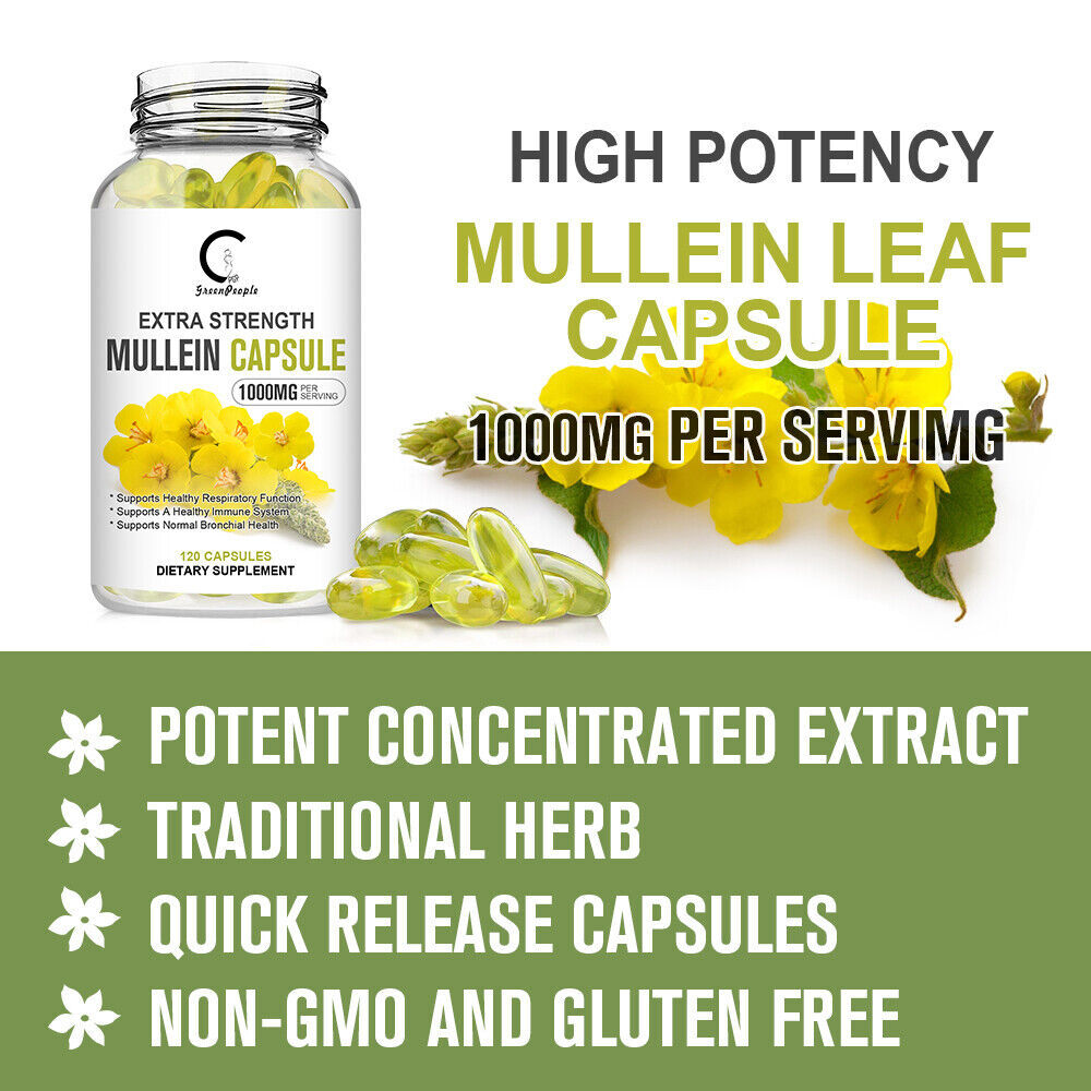 Mullein Leaf Capsules For Lung Cleansing & Detox Herbal Dietary Supplement 120pc