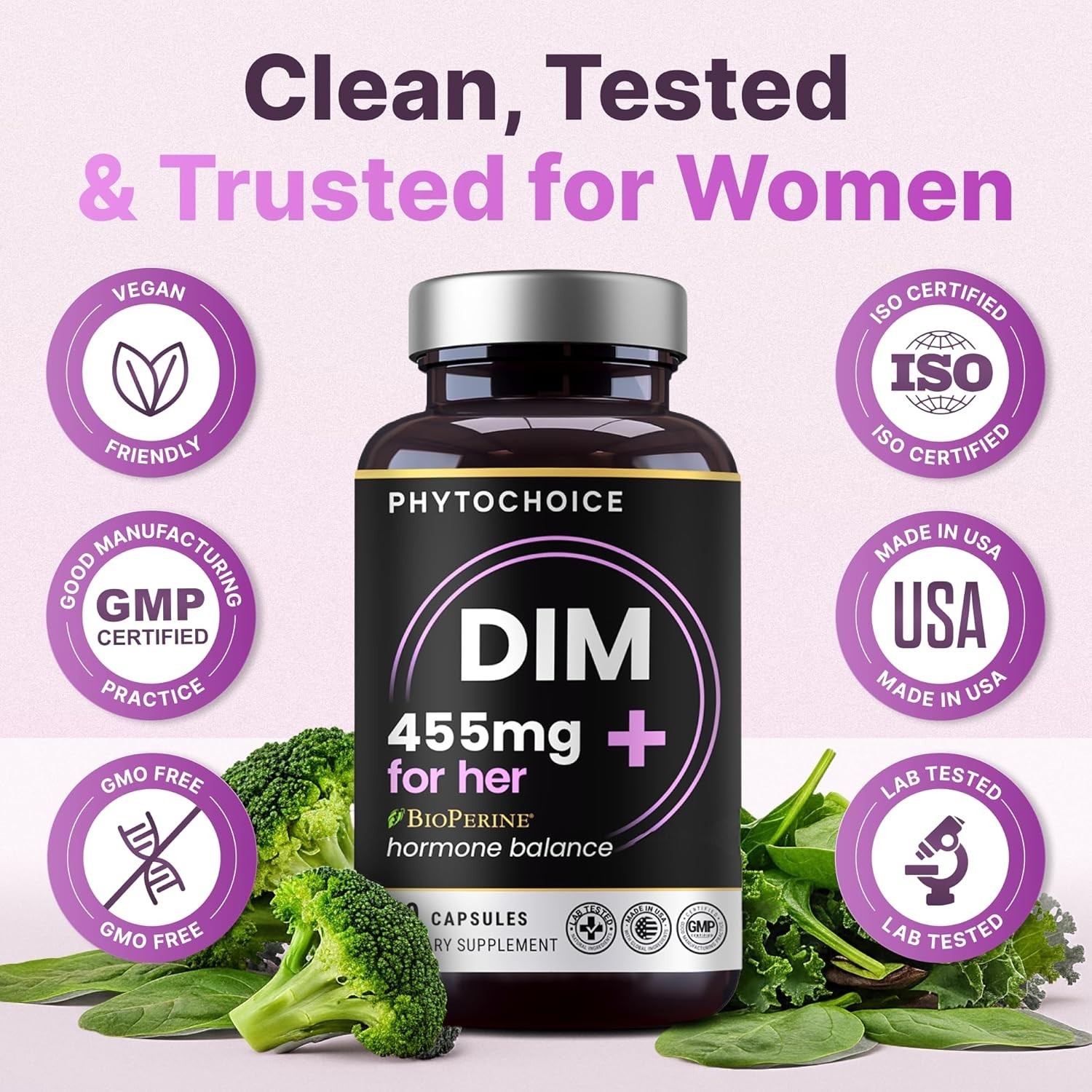 Phytochoice DIM (Diindolylmethane) 350mg w/ Bioperine & Brocolli Extract 60 Days
