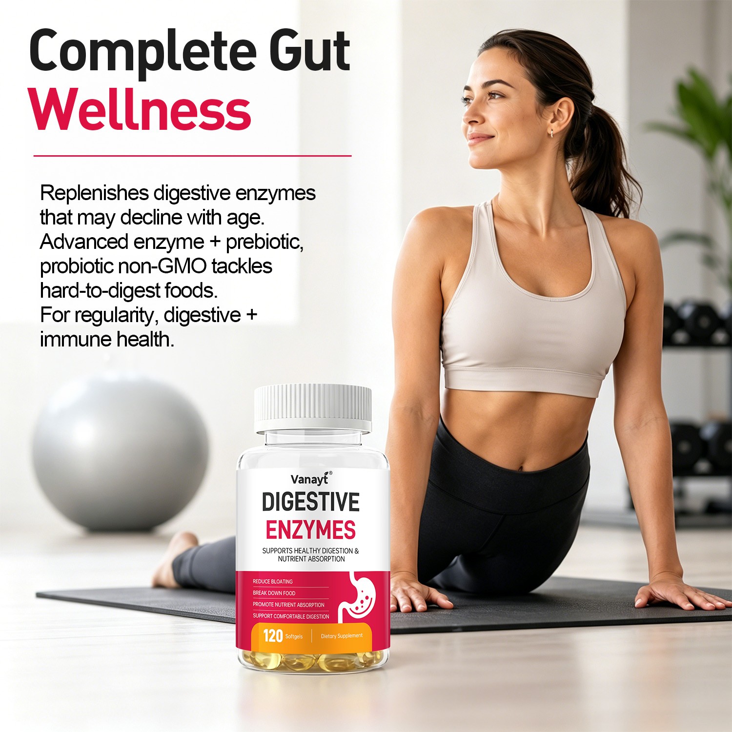 Digestive Enzymes w/ Prebiotic & Probiotics, Gas, Constipation & Bloating Relief