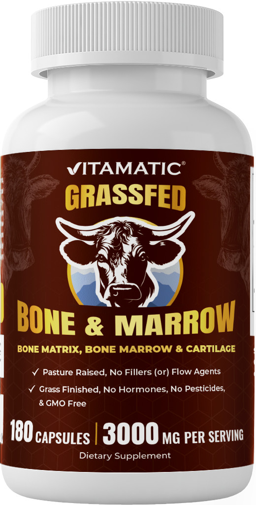 Vitamatic Grass-Fed Beef Bone & Marrow – Freeze-Dried, Non-GMO- 180 Caps