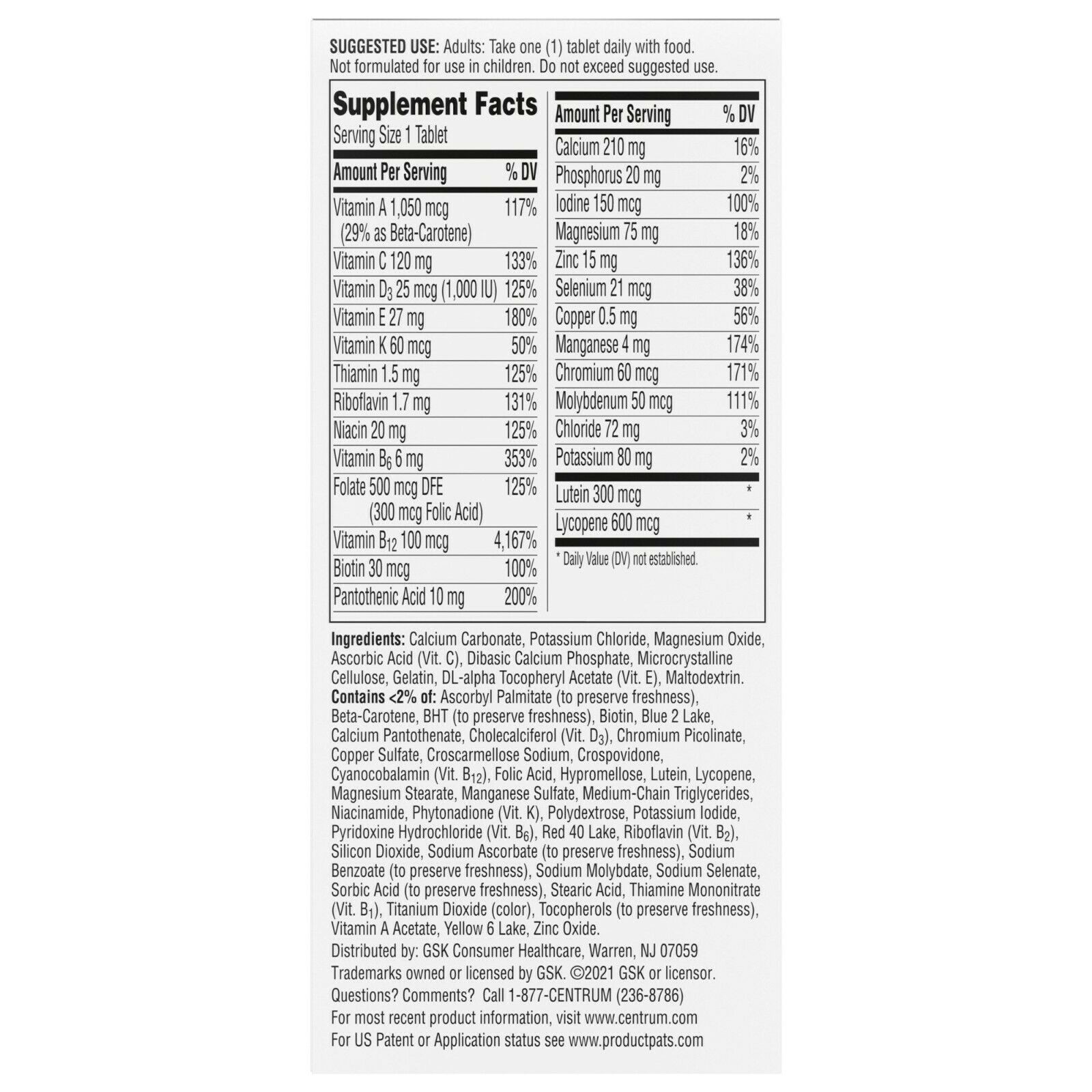 Centrum Silver Men 50+ Multivitamin/Multimineral, 100 Tablets