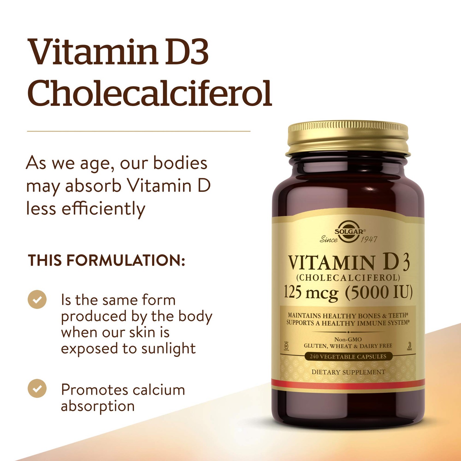 Solgar Vitamin D3 (Cholecalciferol) 240 Count (Pack of 1), Standard Packaging