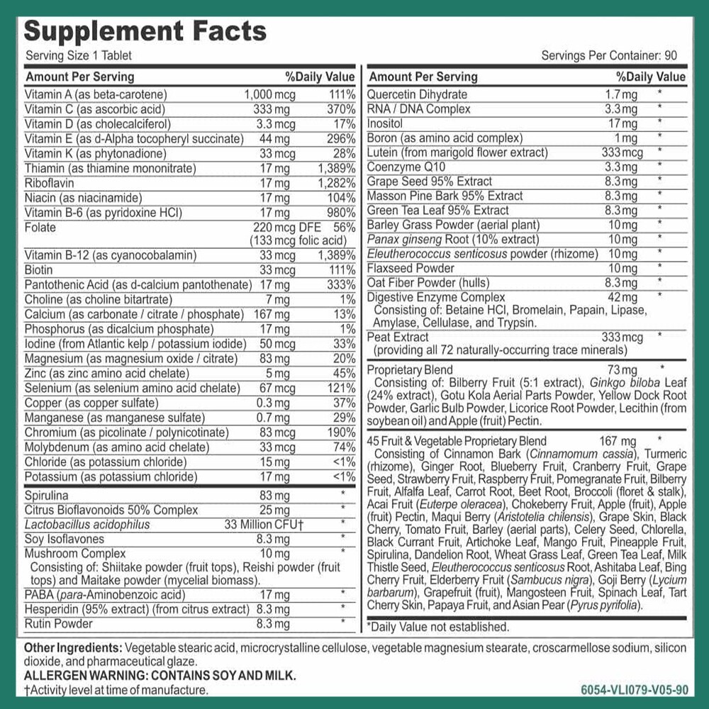 MEGAV-1 Multivitamin Tablets – Daily Vitamin Minerals with Probiotics – 2 Pack