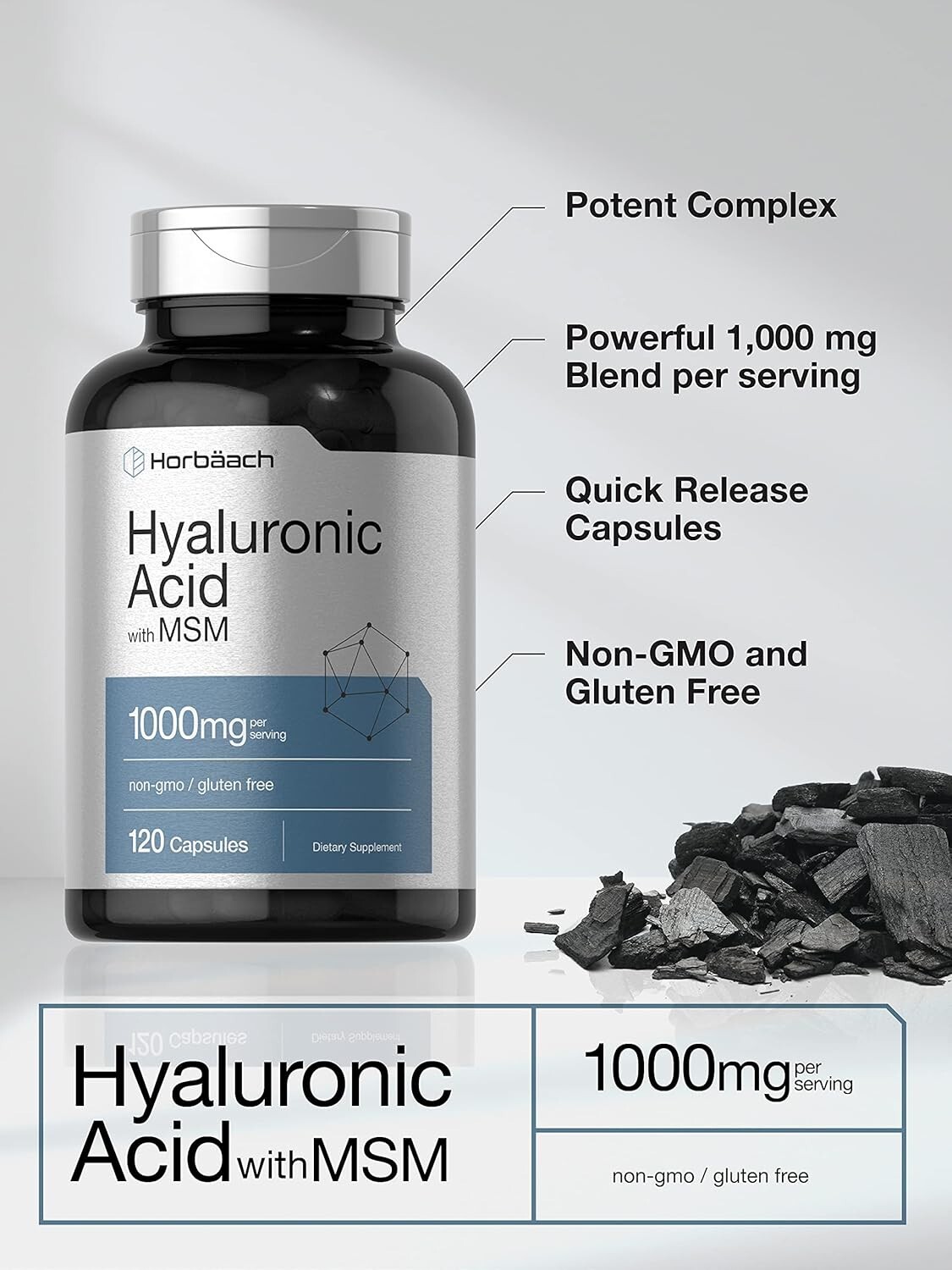 Hyaluronic Acid with MSM | 1000 mg | 120 Capsules | Non-GMO | by Horbaach