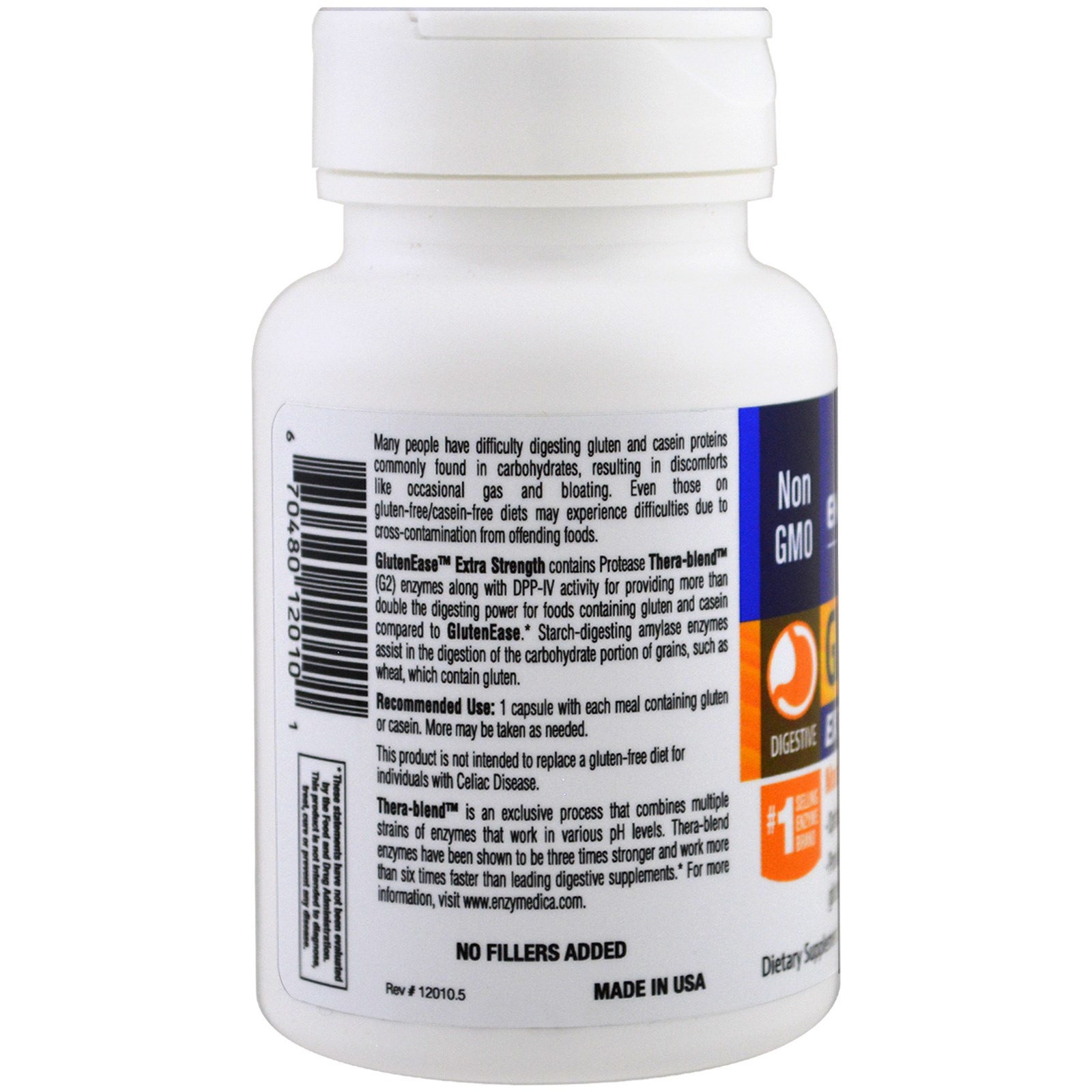 Enzymedica GlutenEase Extra Strength 30 Capsules Casein-Free, Dairy-Free,