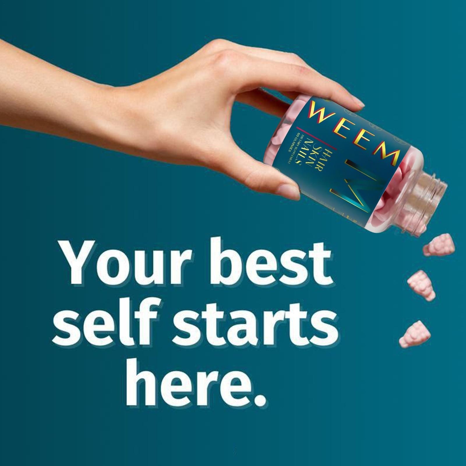 WEEM Hair Skin and Nails Gummies, Vegan biotin Vitamins, Healthy Hair