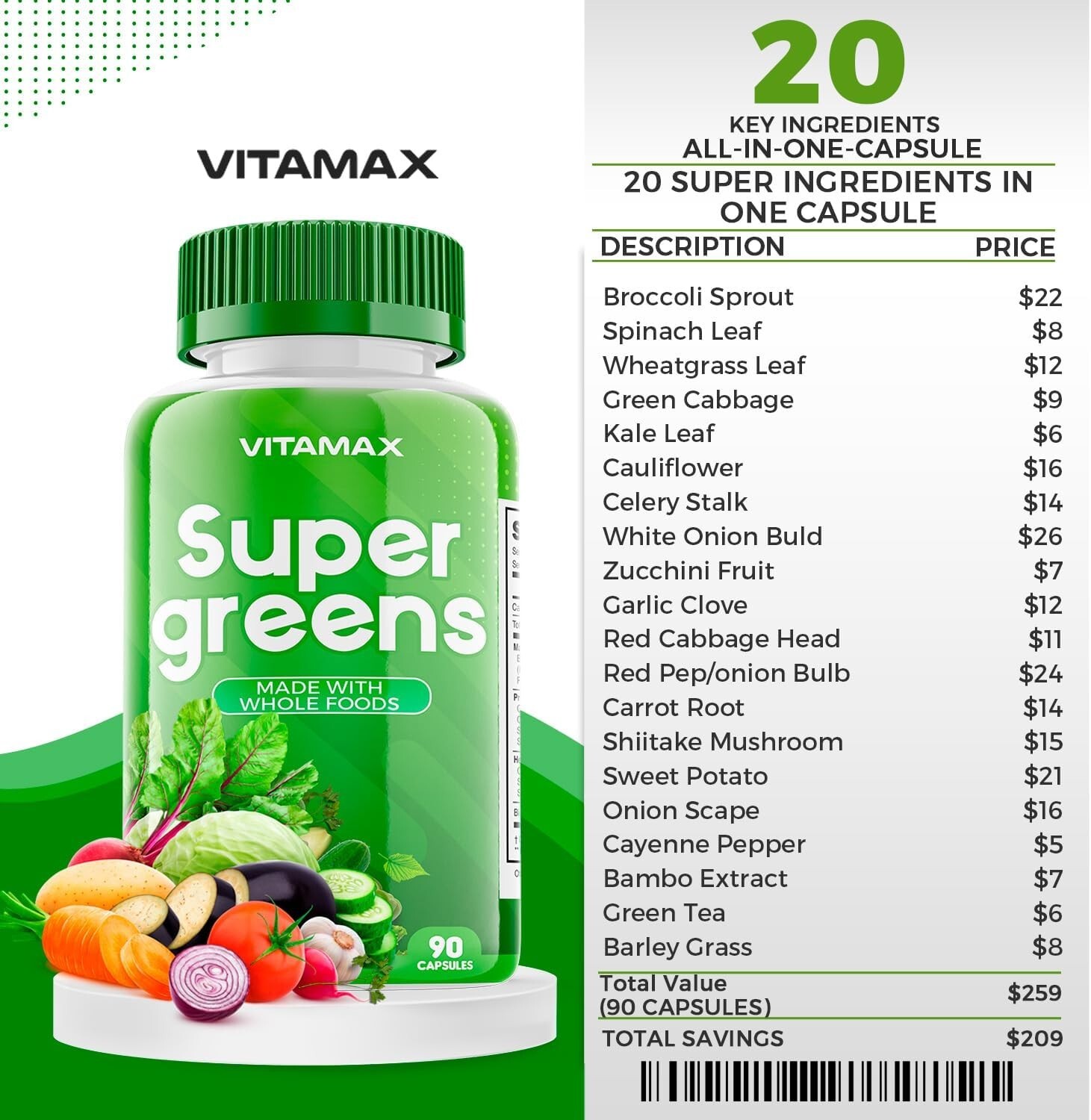 Super Fruit & Vegetable Supplements – Organic Whole Superfood – 90 Ct. (2 Pack)
