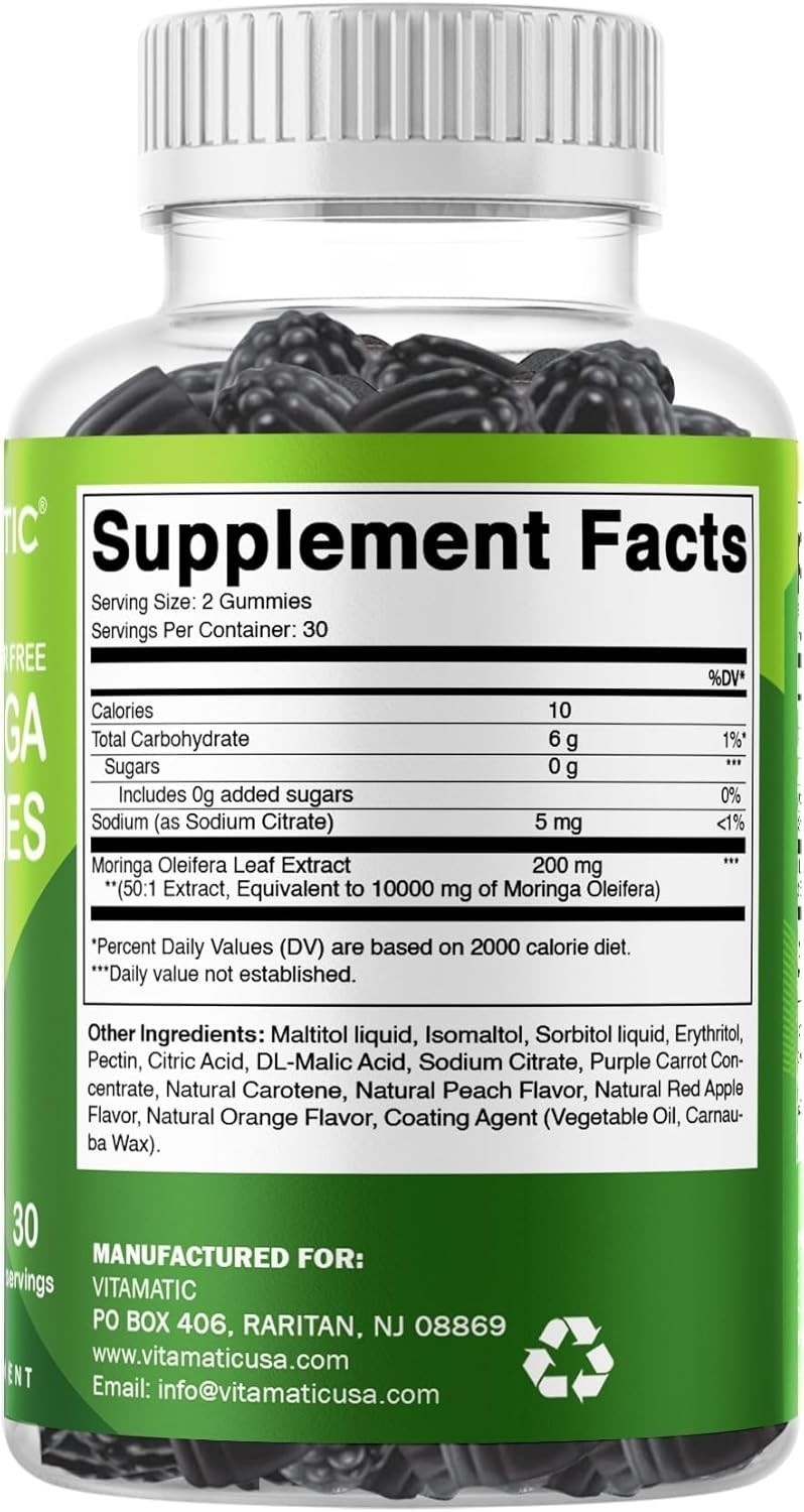 NEW LUXRY Vitamatic Sugar Free Moringa Gummies – 10,000 mg 60 Count (Pack of 1)