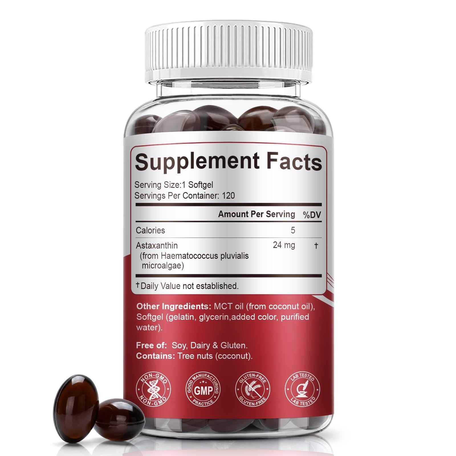 Astaxanthin 24mg with MCT Oil – 120 Softgels, Antioxidant Supplement for Skin &