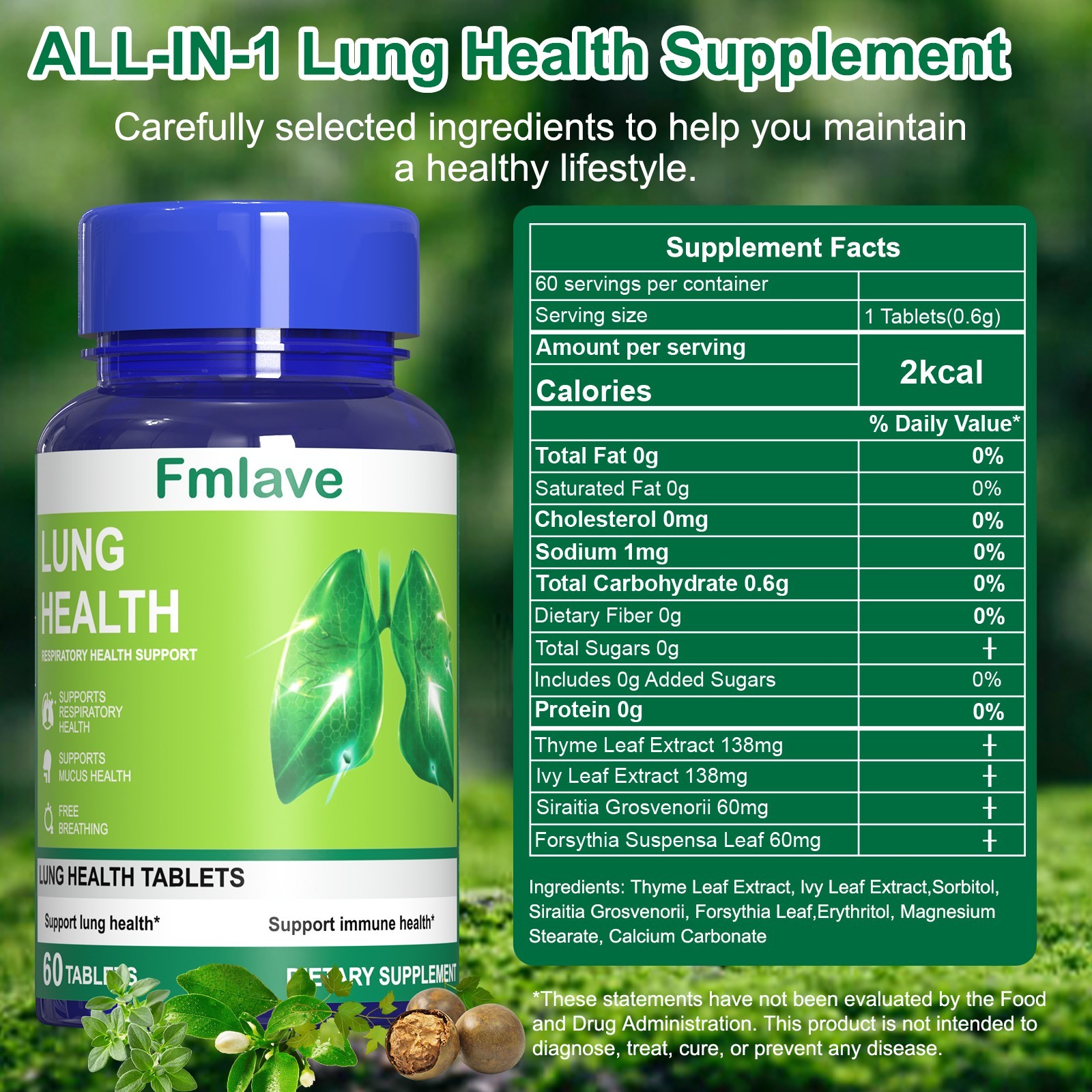 Lung Cleanse & Detox Support Clear Lungs a Healthy Lungs Supplement 2 pack-120pc