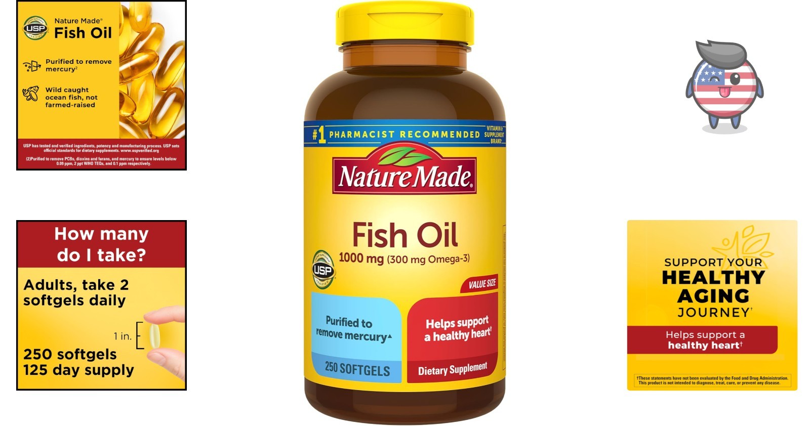 1000mg Omega 3 Fish Oil Supplements – 250 Softgels for Heart Health Support