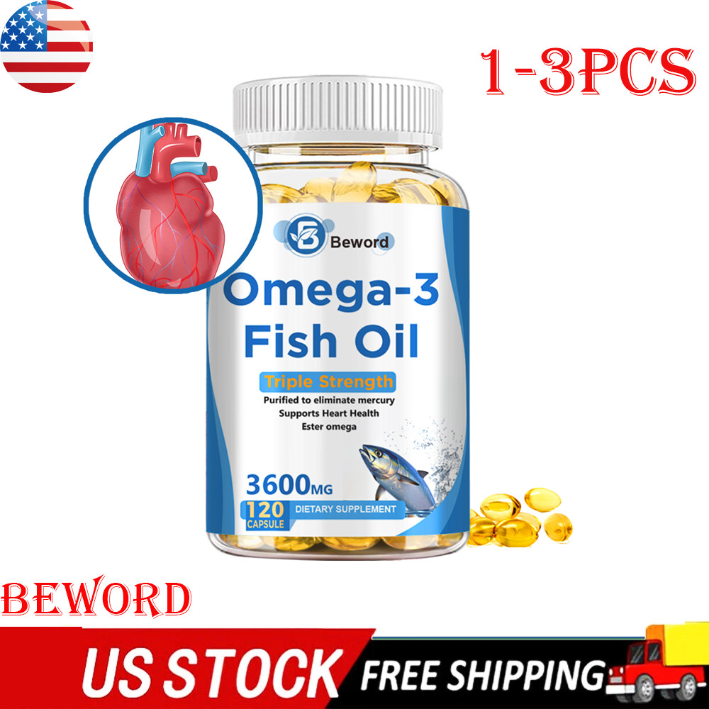 3x Strength EPA & DHA Omega 3 Fish Oil 3600mg, Highest Potency, 120 Softgels