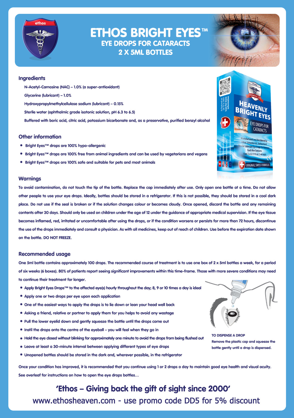 Cataract Ethos Bright Eyes NAC Eye Drops 1 Box 10ml FREE POSTAGE WORLDWIDE