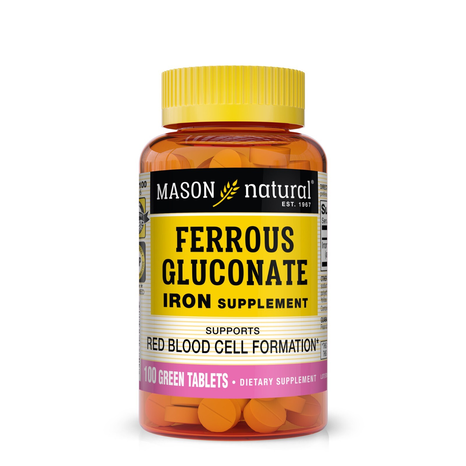 Mason Natural Ferrous Gluconate – Gentle on Stomach Iron, 100 Tablets