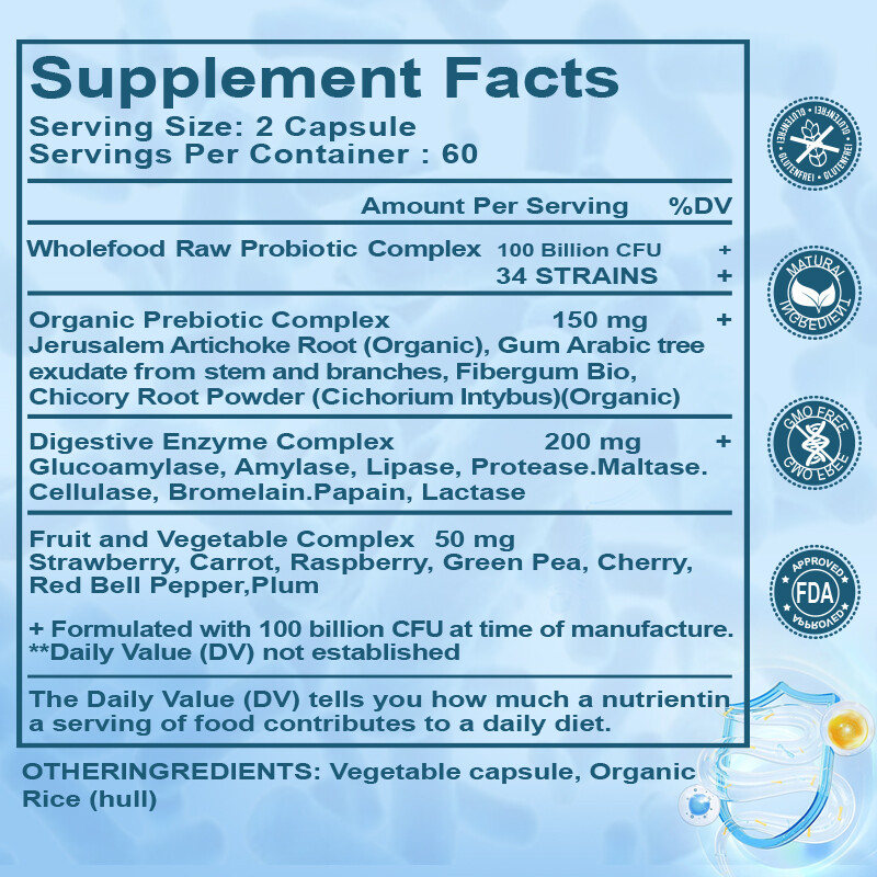 Probiotics 100 Billion CFU High Potency Digestive Immune Health Support 120 Caps