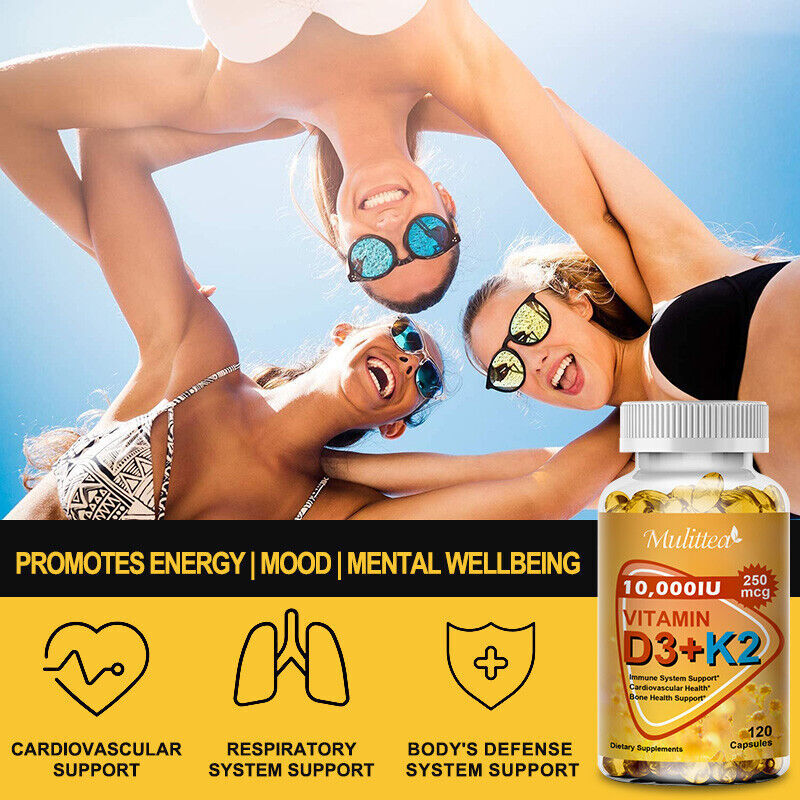 Vitamin D3 K2 Softgels Capsules Vitamin D3 10000 IU + K2 MK7,Bone Immune Support