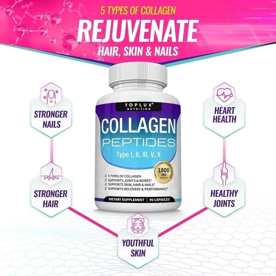 Premium Collagen Peptides🔥 1800 MG Hydrolyzed Anti-Aging (Types I,II,III,V,X)+