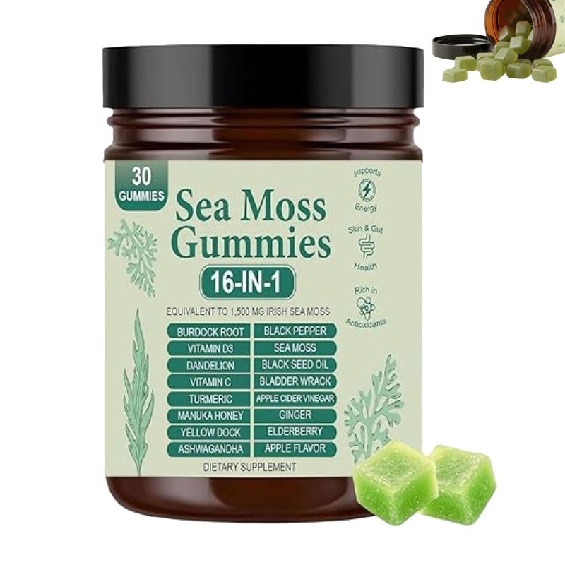 16 in 1 pure Sea Moss Gummy | Irishmoss Extract 6000Mg | Green Apple Flavor