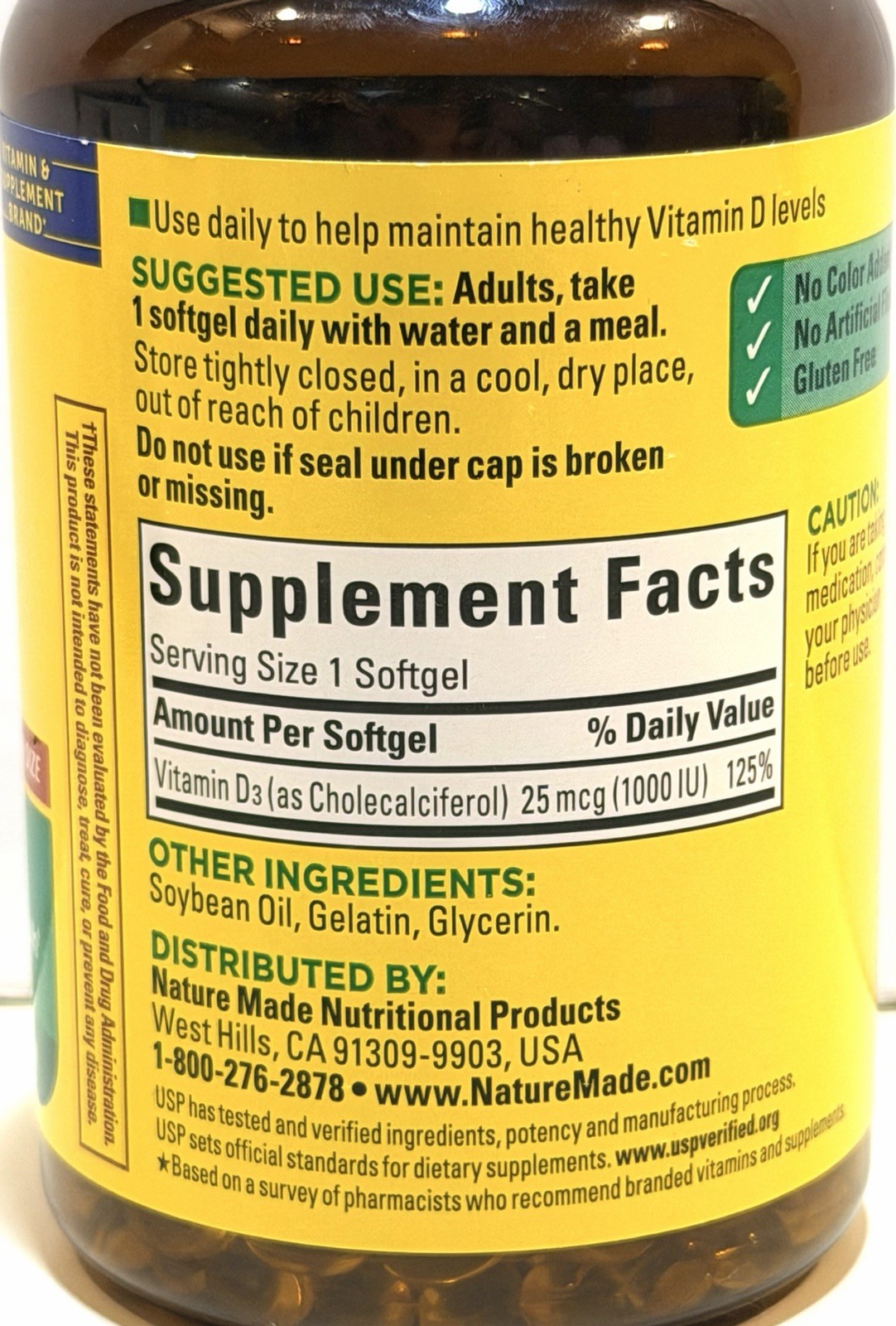 Nature Made Vitamin D3 1000 IU 25 mcg 300 Softgels Bone & Immune Support 02/28