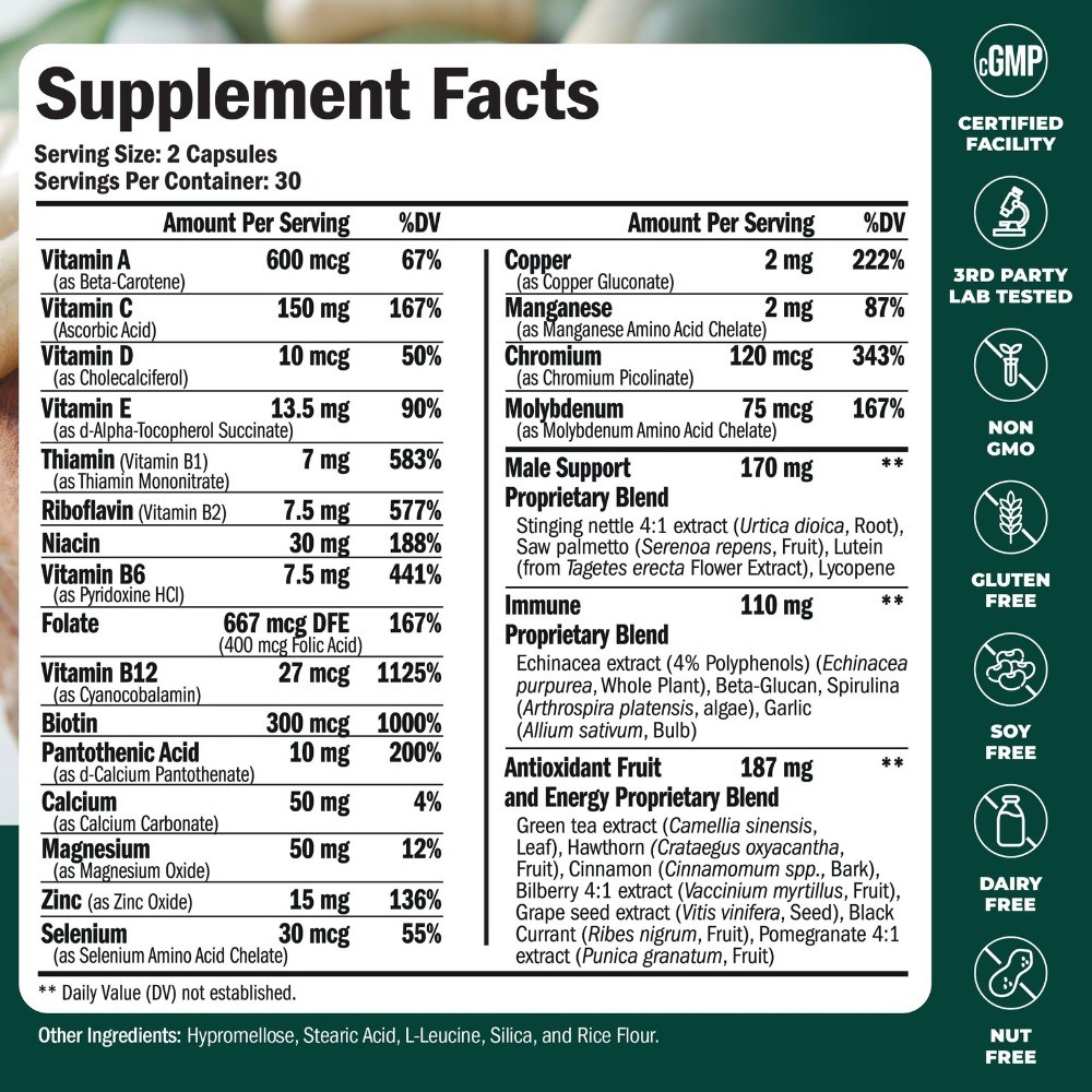 Multivitamin For Men – Daily Mens Multivitamins & Multiminerals With 60 capsules