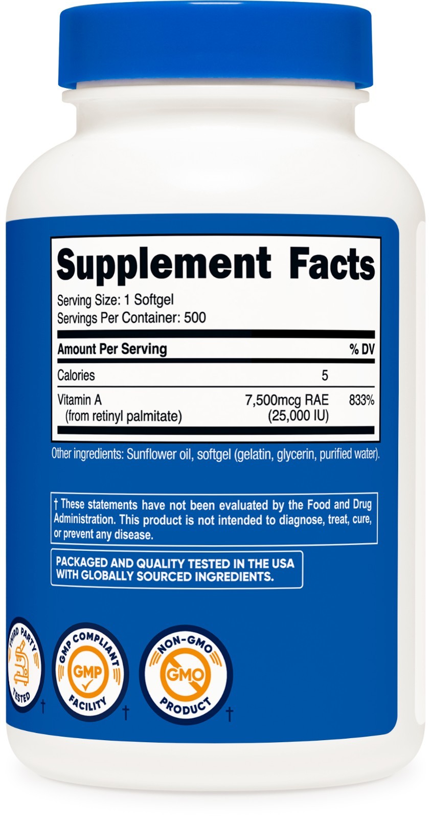 Nutricost Vitamin A 25000 IU, 500 Softgels, Non-GMO, Gluten Free