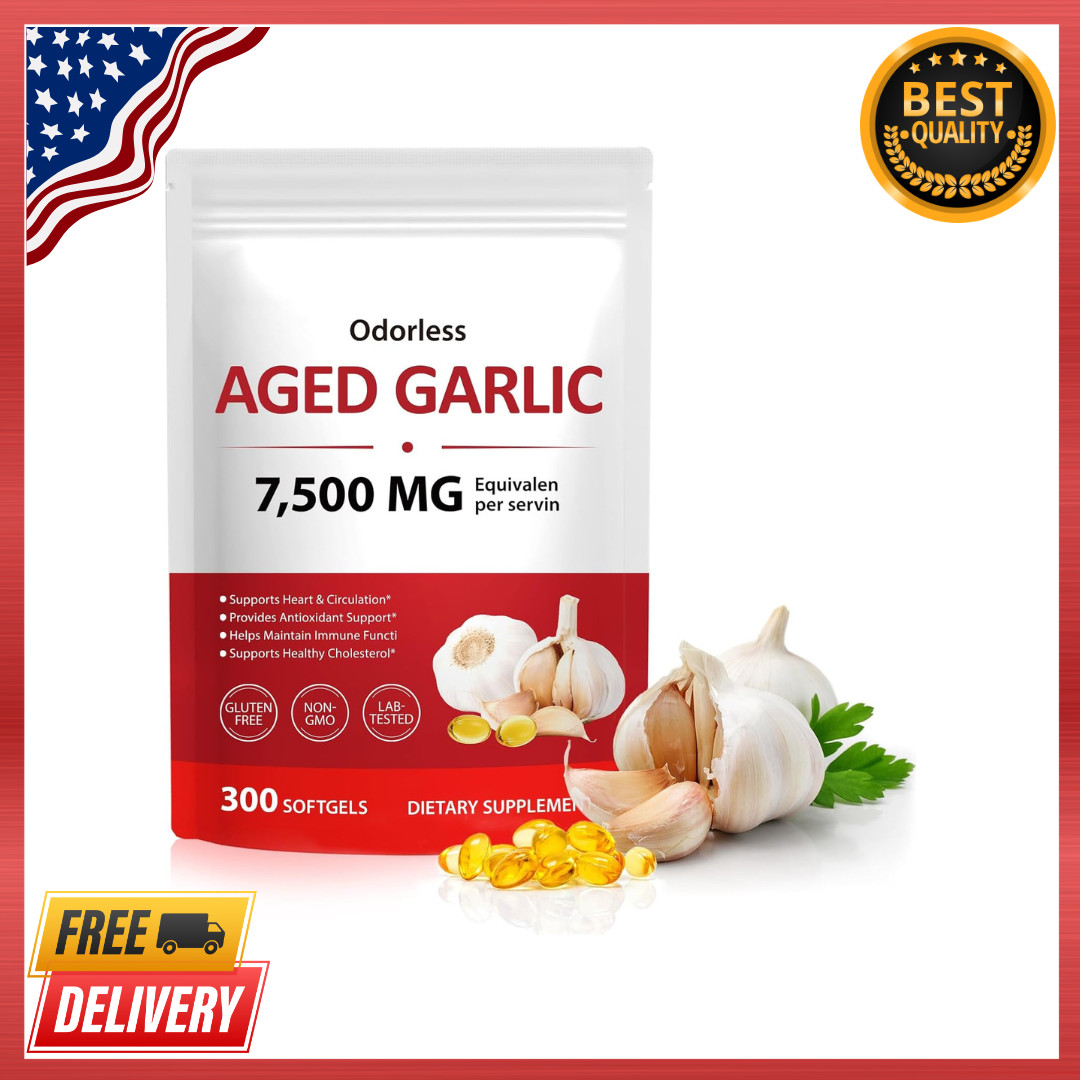 Odorless Garlic 7500Mg per Servings, 300 Softgels | 2 Years Aged Garlic Extra…