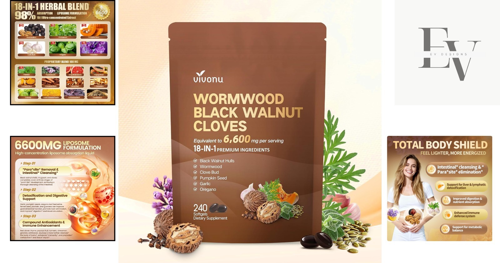 240 Softgels of 18-in-1 Black Walnut & Wormwood Cleanse – 80 Day Digestive Detox