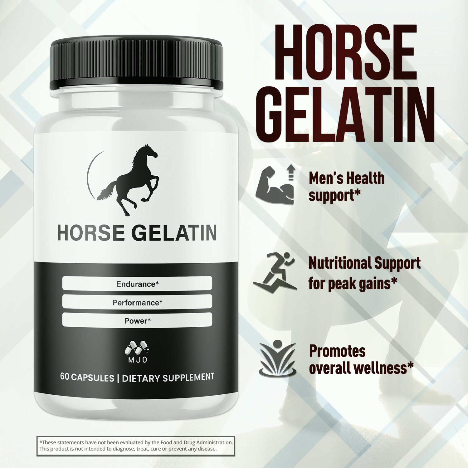 (1 Pack) Horse Gelatin Advanced Male Health Support HorseGelatin 60 Capsules