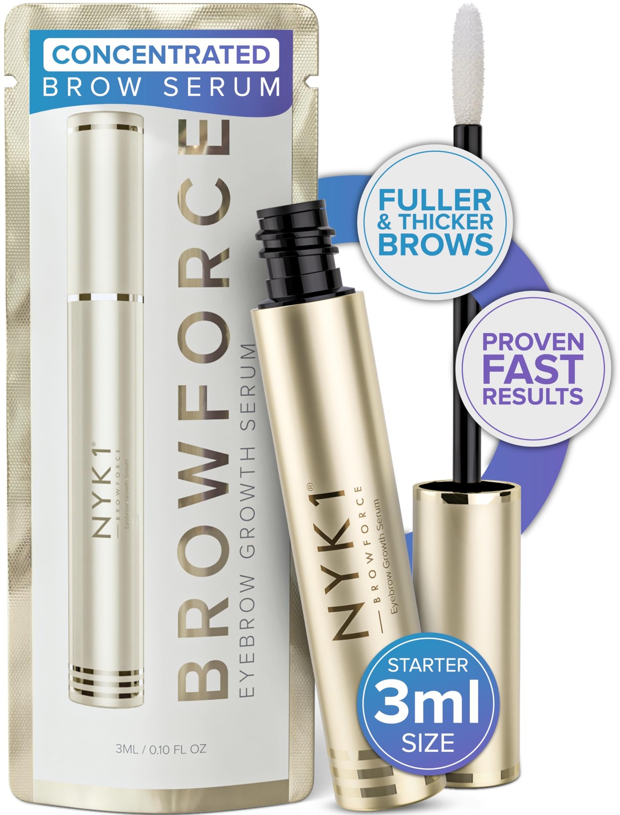 NYK1 CONCENTRATED 0.1 Fl Oz (Pack of 1), BrowForce (3ml) Brow Growth Serum