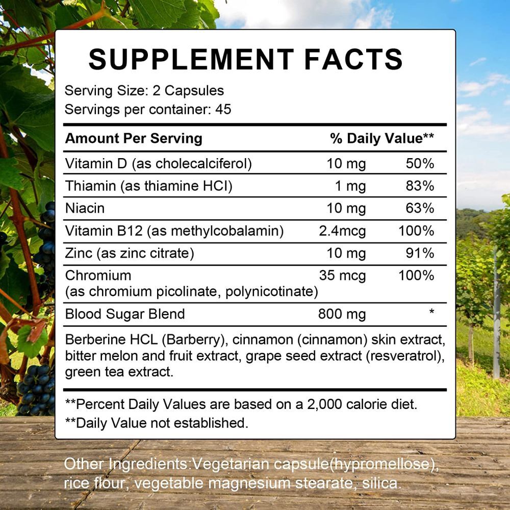 Blood Sugar Supplement with Cinnamon Berberine Organic Bitter Capsules 90 Pills