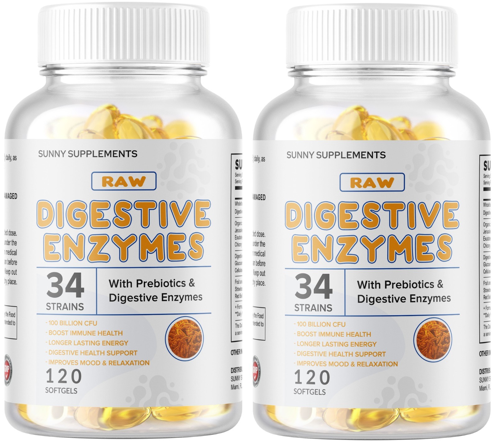 2x 100 Billion Digestive Enzymes Probiotics Prebiotics Gas Constipation Bloating