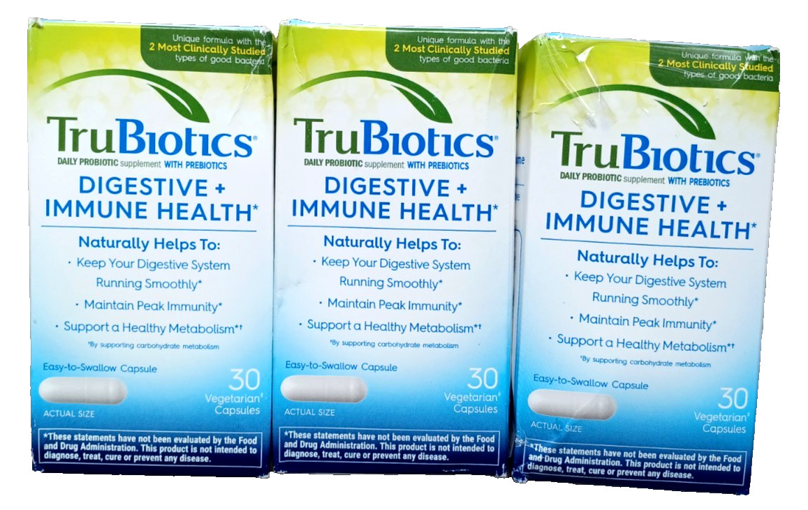 3~TruBiotics DIGESTIVE & IMMUNE HEALTH Daily Probiotic 30ea exp 09/27 NEW/SEALED