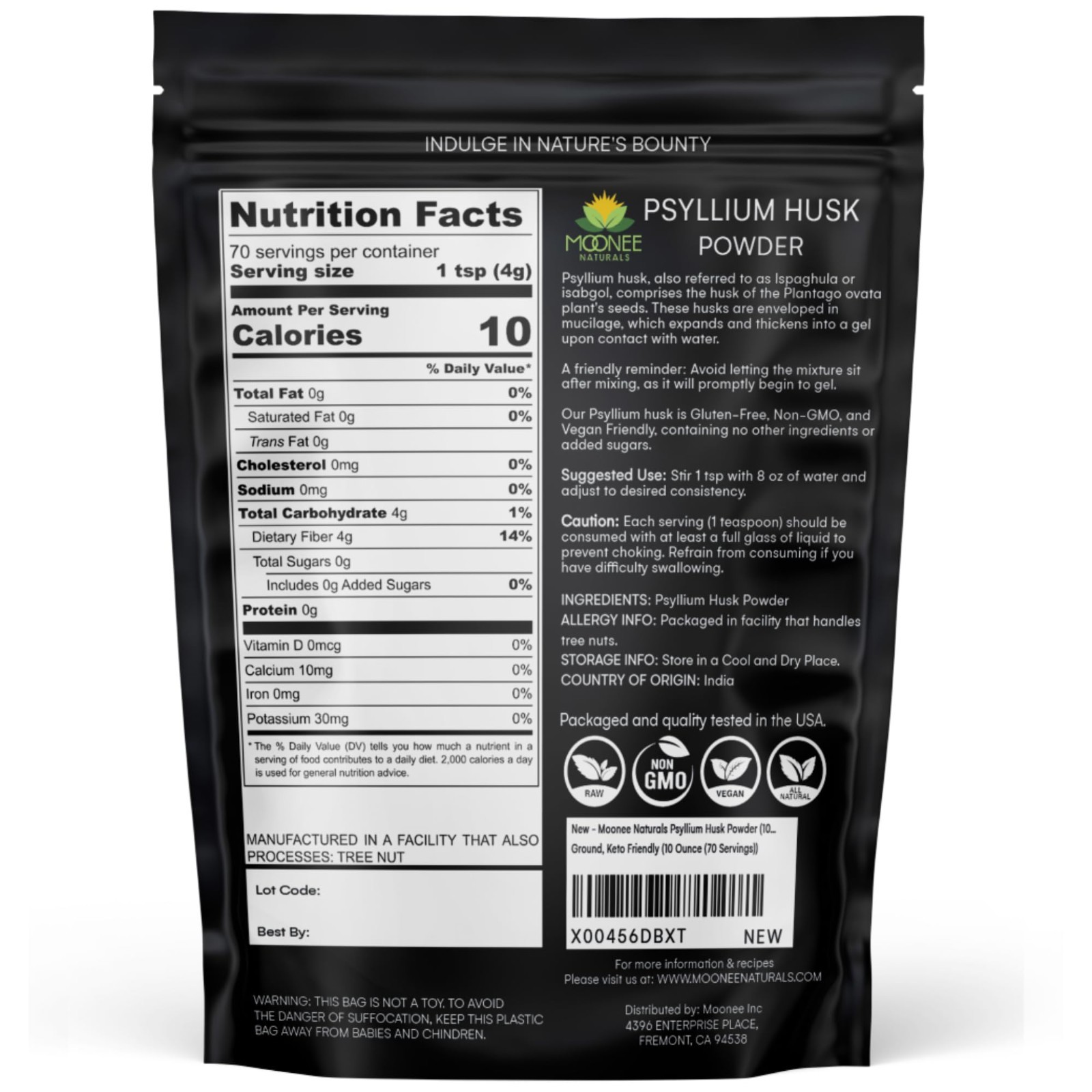 Psyllium Husk Powder (10 OZ), Gluten Free, Non GMO, Finely Ground, Keto Friendly