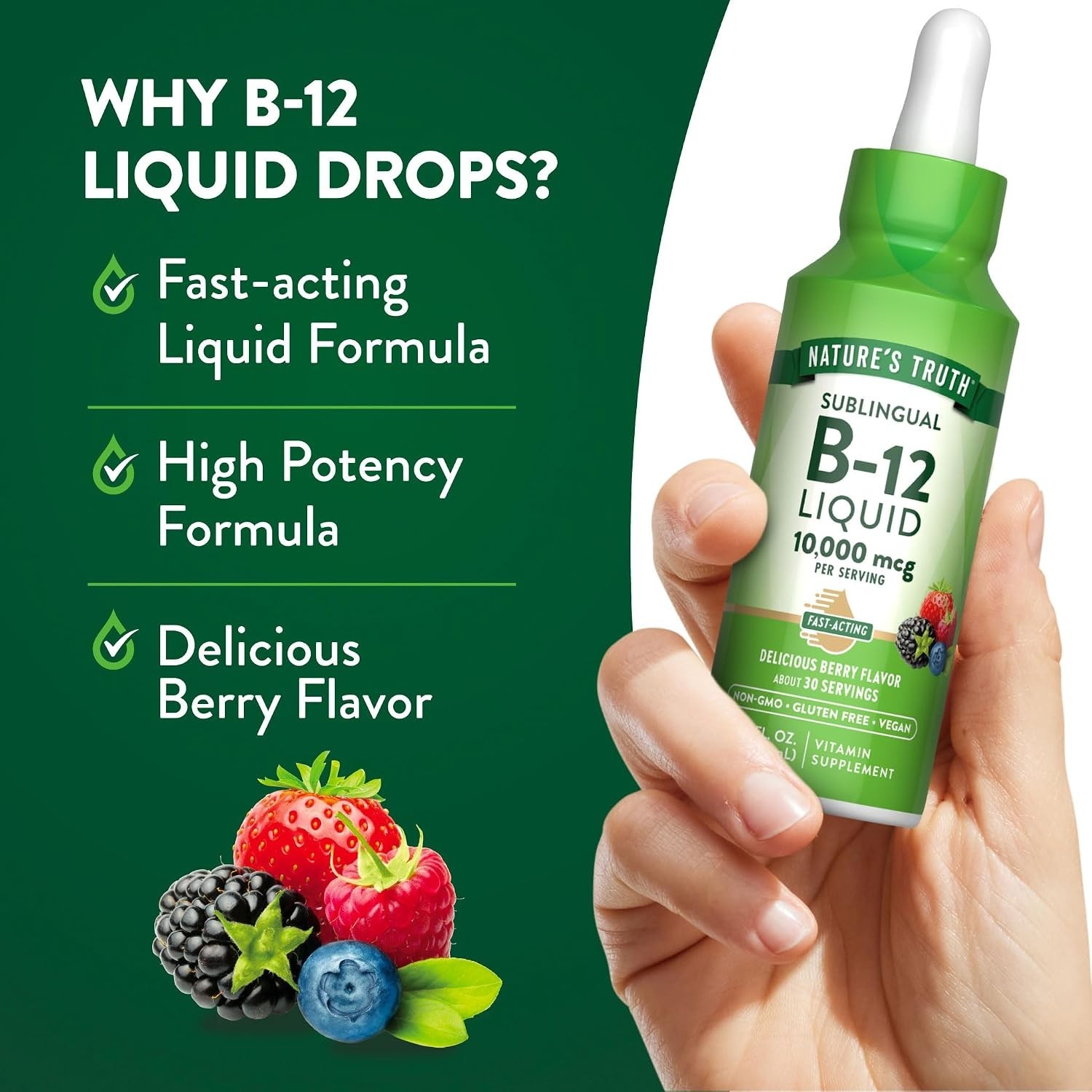 10,000 mcg B12 Sublingual Drops in Berry Flavor | Easy & Fast-Acting