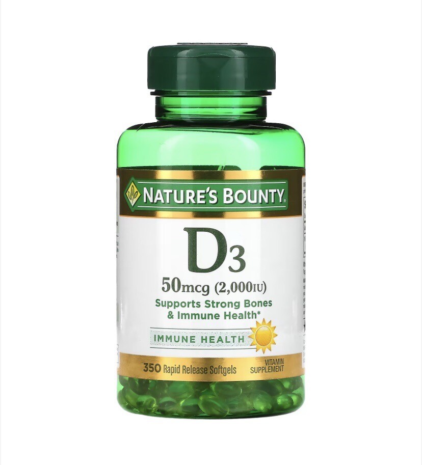Nature’s Bounty Vitamin D3 2000 IU Softgels – 350 Count {Exp:08/2027+}