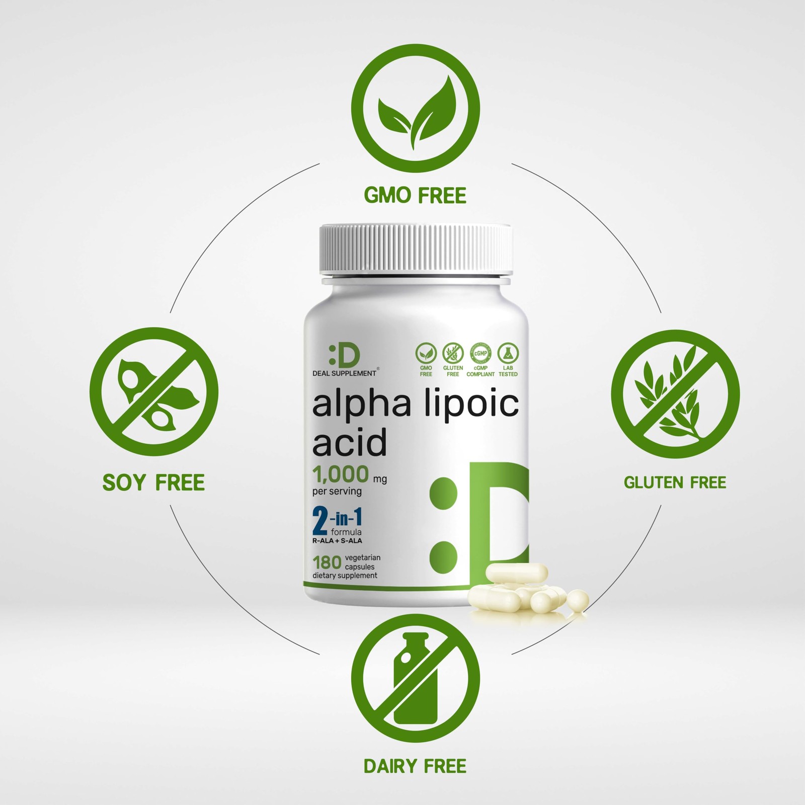 Alpha Lipoic Acid 1,000Mg, 180 Veggie Capsules – 50/50 R-ALA & S-ALA for Max Bio