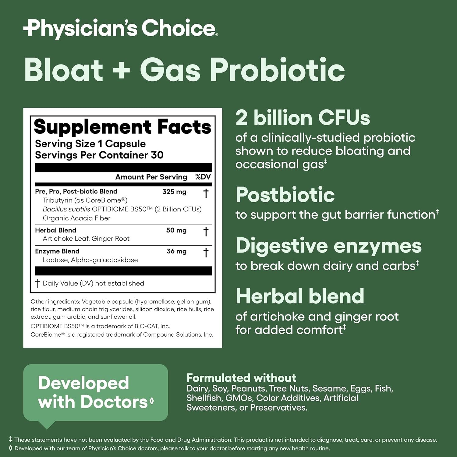 Physician’s CHOICE Bloat & Gas Probiotic 5-in-1 Proactive Support + Daily Relief