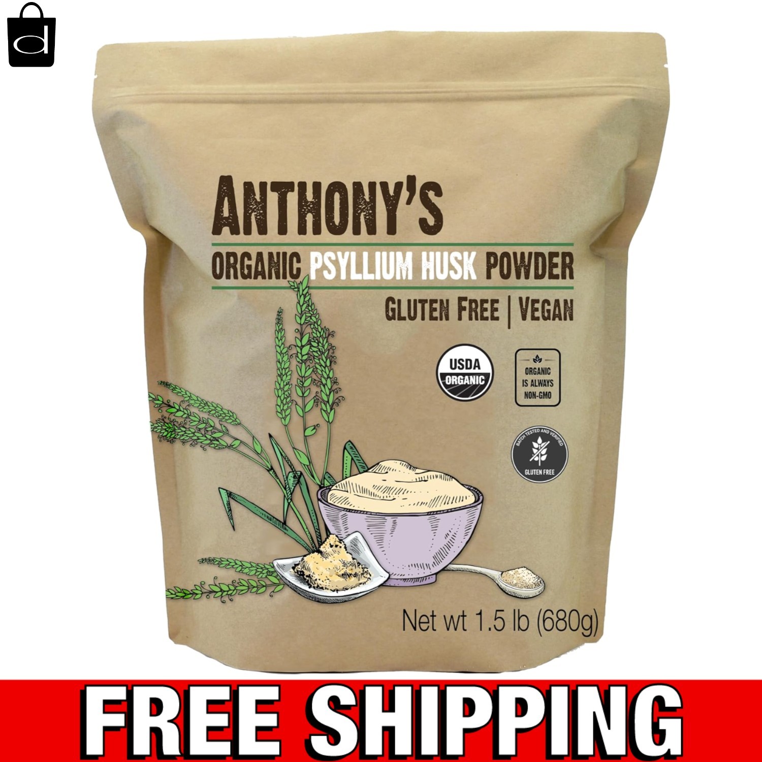 Organic Psyllium Husk Powder 1.5 lb – Gluten Free & Keto Friendly Digestive Aid
