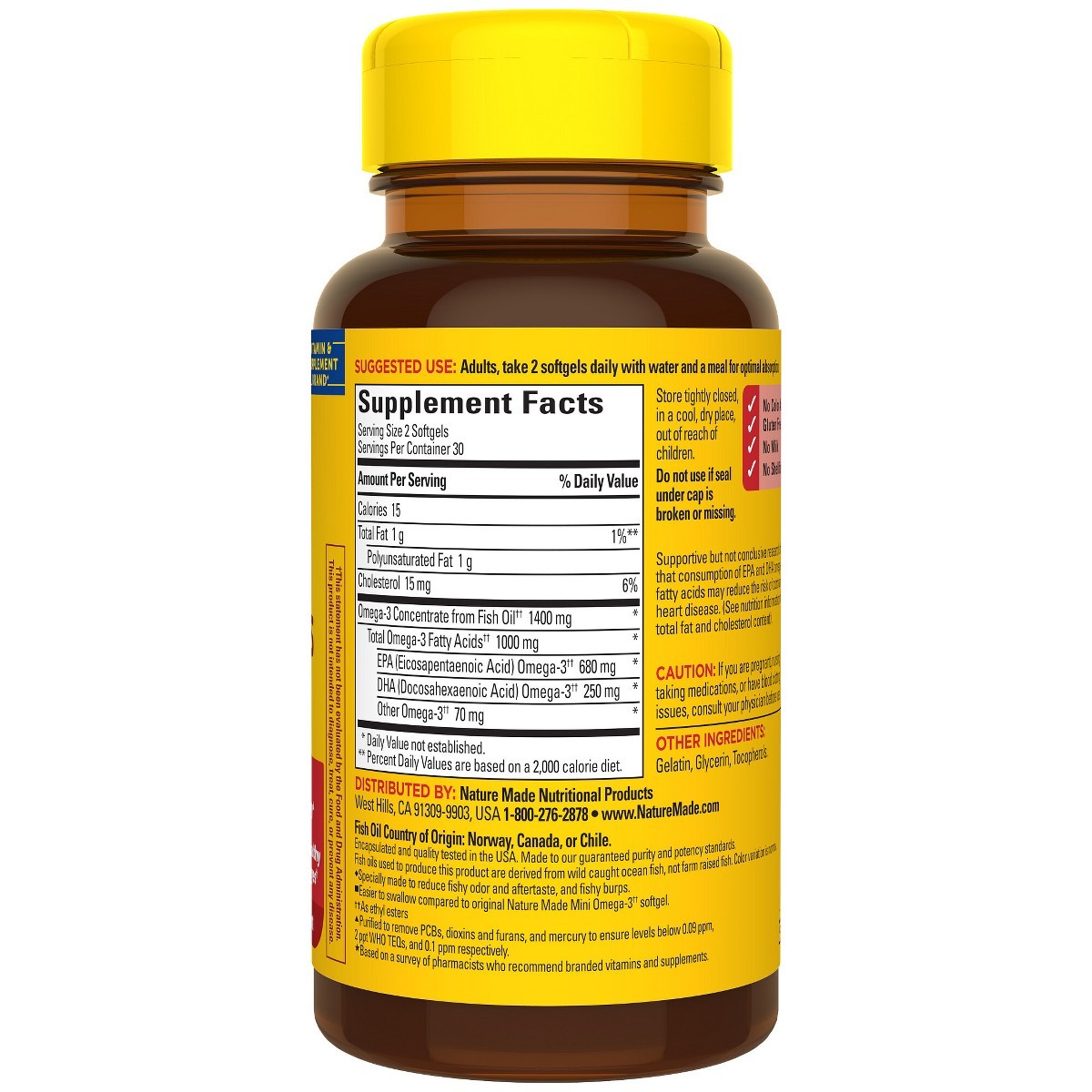 Nature Made Extra Strength Burp-Less Omega-3 from Fish Oil 1400 mg – 60ct