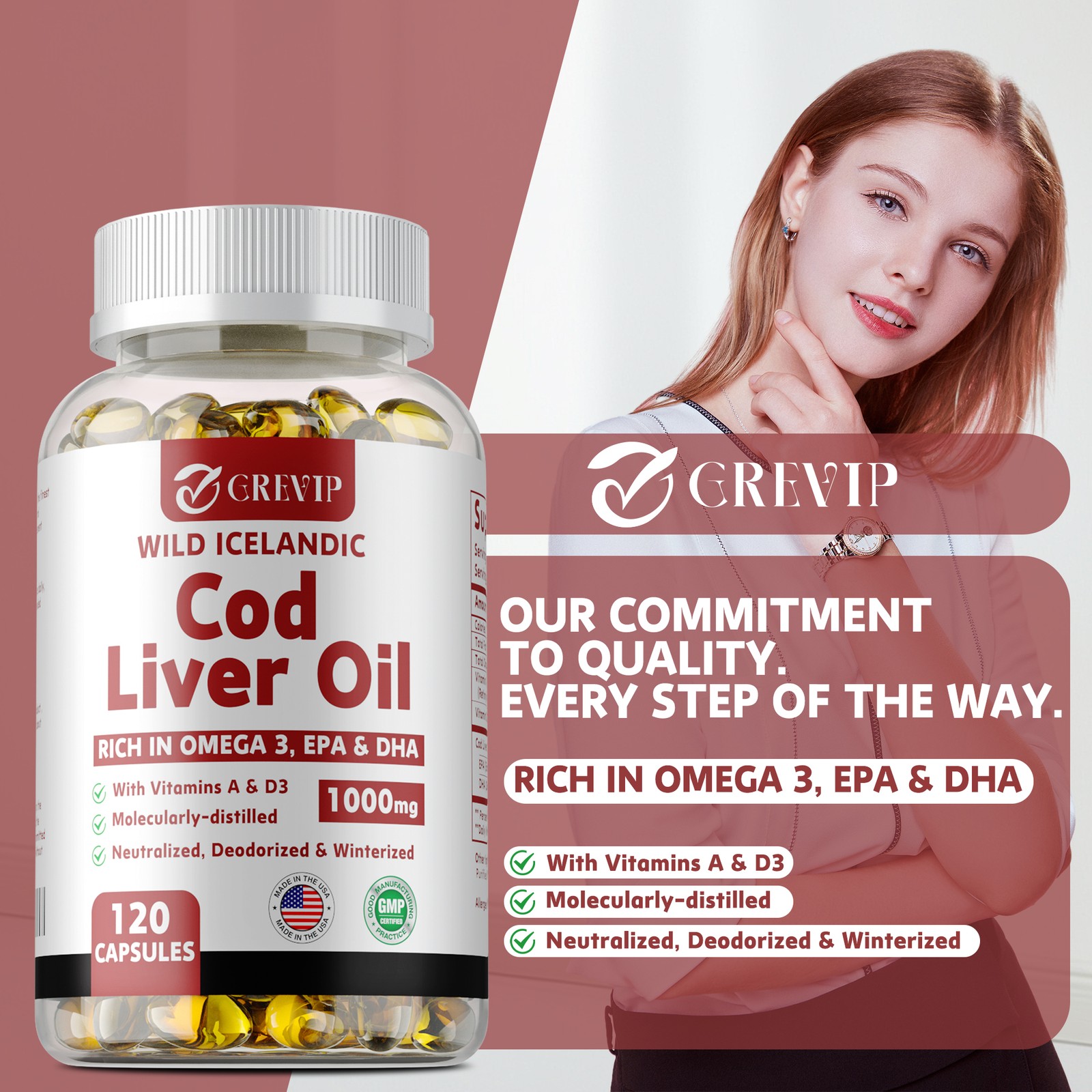 Wild Icelandic Cod Liver Oil Capsules 1000mg – Omega-3 EPA, DHA , Vitamin A & D3