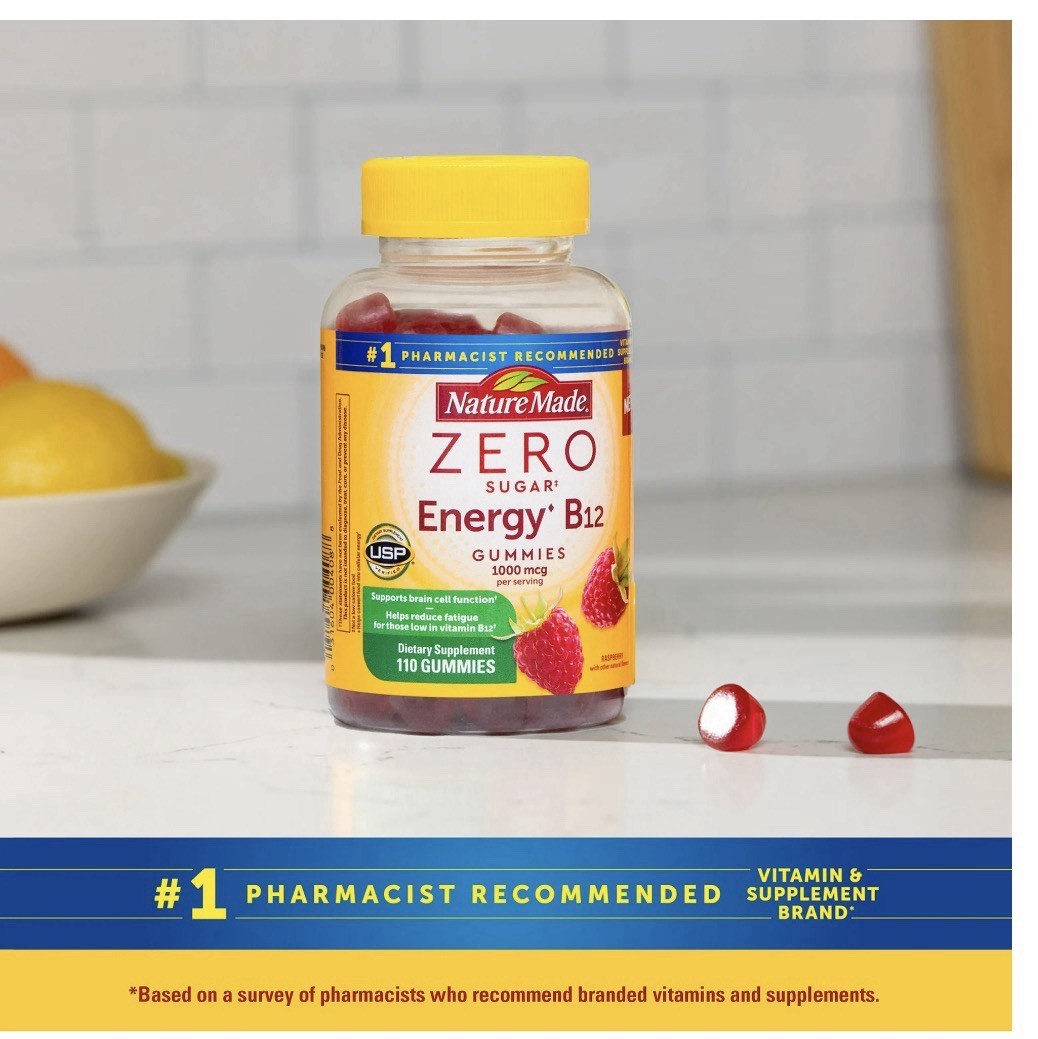 Nature Made Zero Sugar Energy Vitamin B12 Gummies Sugar Free Gummies 120Ct.