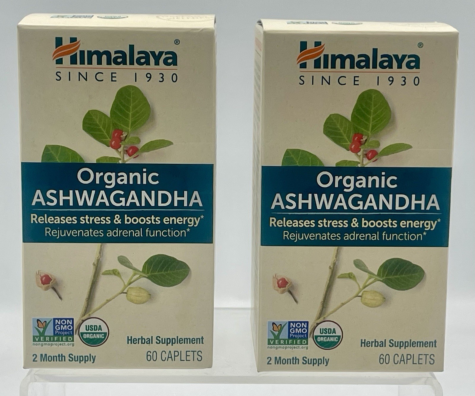 Lot of 2 Himalaya Ashwagandha 60 Caplets Dairy Free Gluten Free EXP 07/27