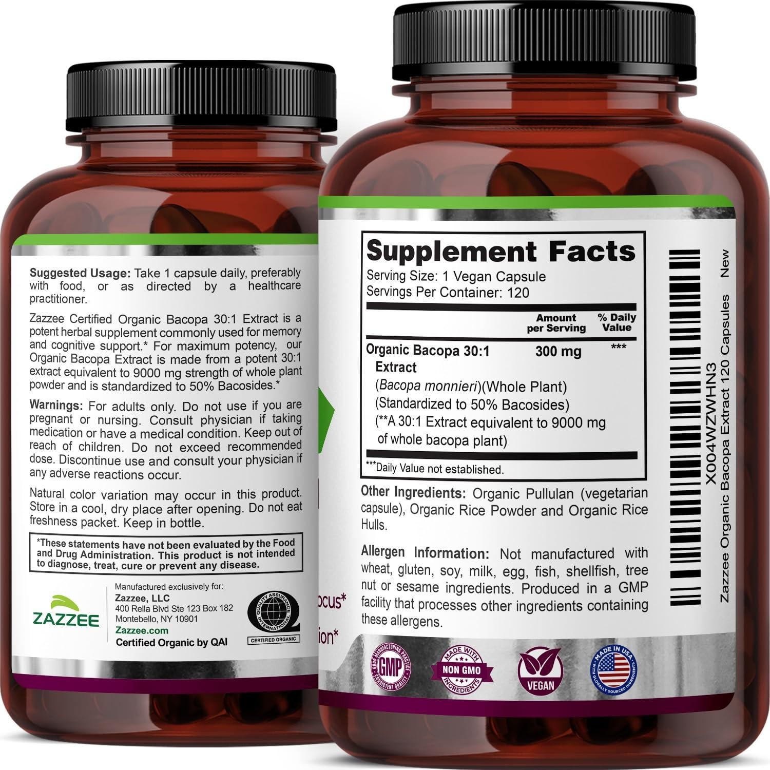 USDA Organic Bacopa 30:1 Extract, 9000mg Strength, Standardized to 50% Bacosides