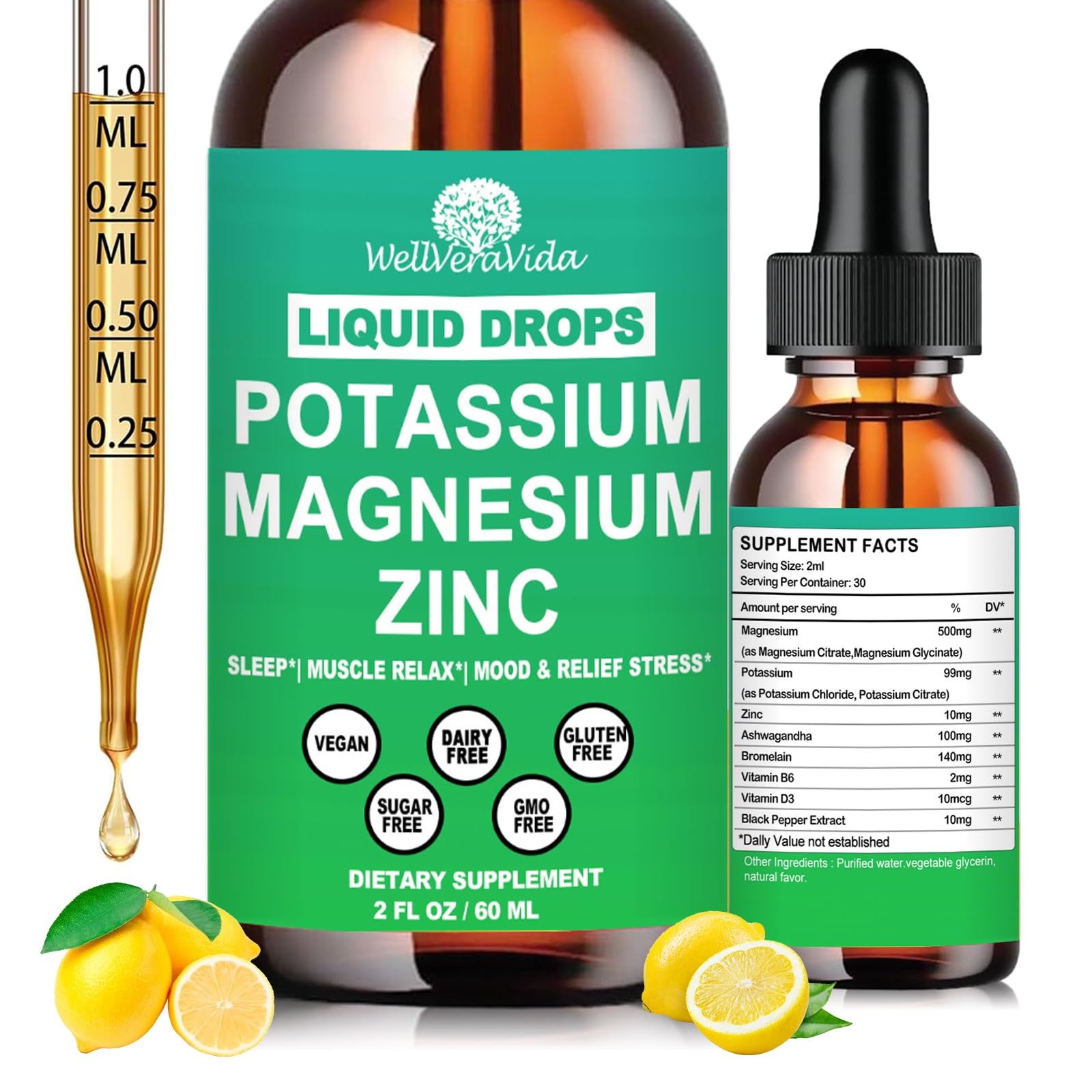 Potassium Magnesium Supplement Liquid, Electrolyte 2 Fl Oz (Pack of 1)
